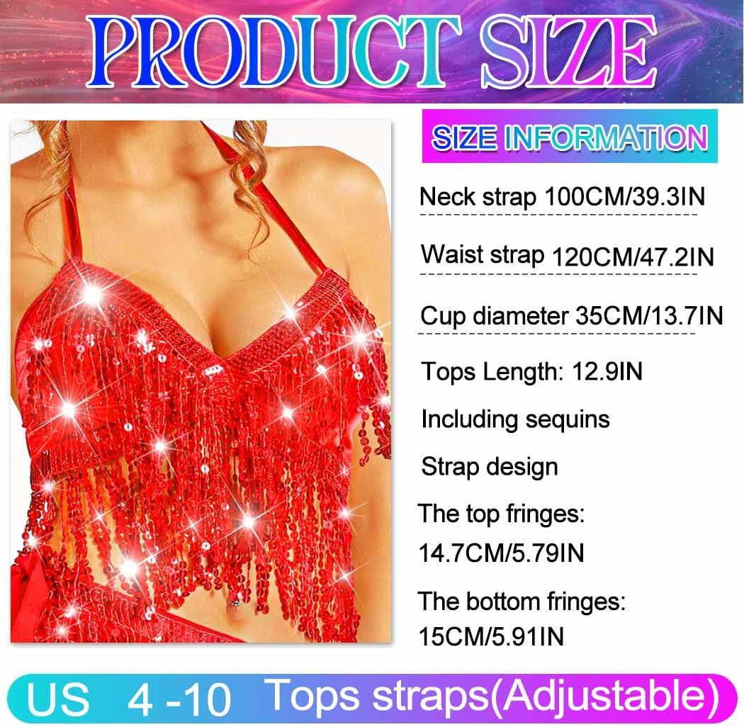 Nicute Silver Sequin Top Fringe Bra Top Sparkly Belly Dance Tops for Women - Image 5