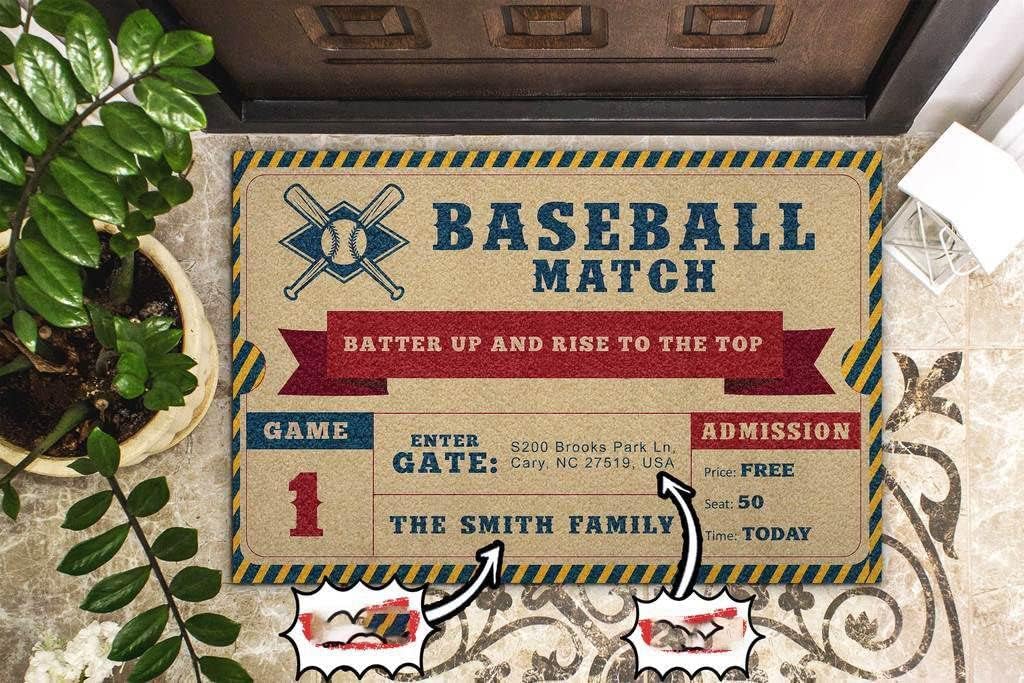 Boxbit Door Mat Entrance door matts indoor Baseball Match Ticket Custom Name Design Doormat Area Rugs home decor
