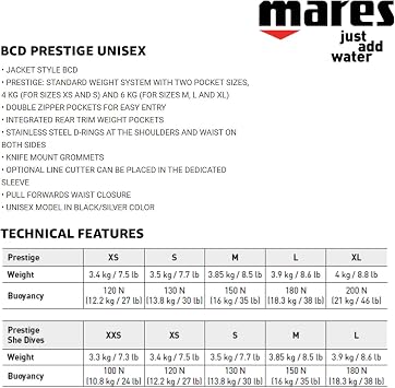 Mares Unisex Prestige BCD - Durable Adjustable Lightweight Versatile Scuba Diving Jacket-Style BCD