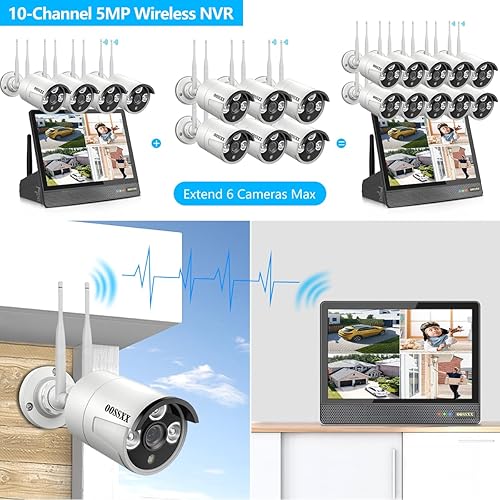 Vista 4 de OOSSXX (5MP 10CH todo en uno NVR) Monitor LCD de 10.1 pulgadas para cámaras de seguridad para el hogar, sistema de cámara de seguridad inalámbrica