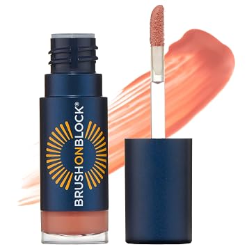 Brush On Block Sun Shine Protective Lip Oil SPF 30, Mineral Protection from UVA/UVB & Blue Light, Hydrating, Cruelty-Free, Gluten-Free, Vegan, Coral