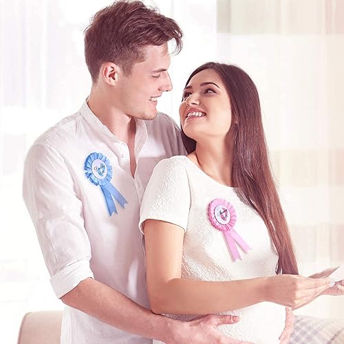 Miniatura 3 de 2 pines de insignia de hojalata para papá y mamá, pines de botón de revelación de género, regalos para celebración de fiesta de baby shower, rosa y