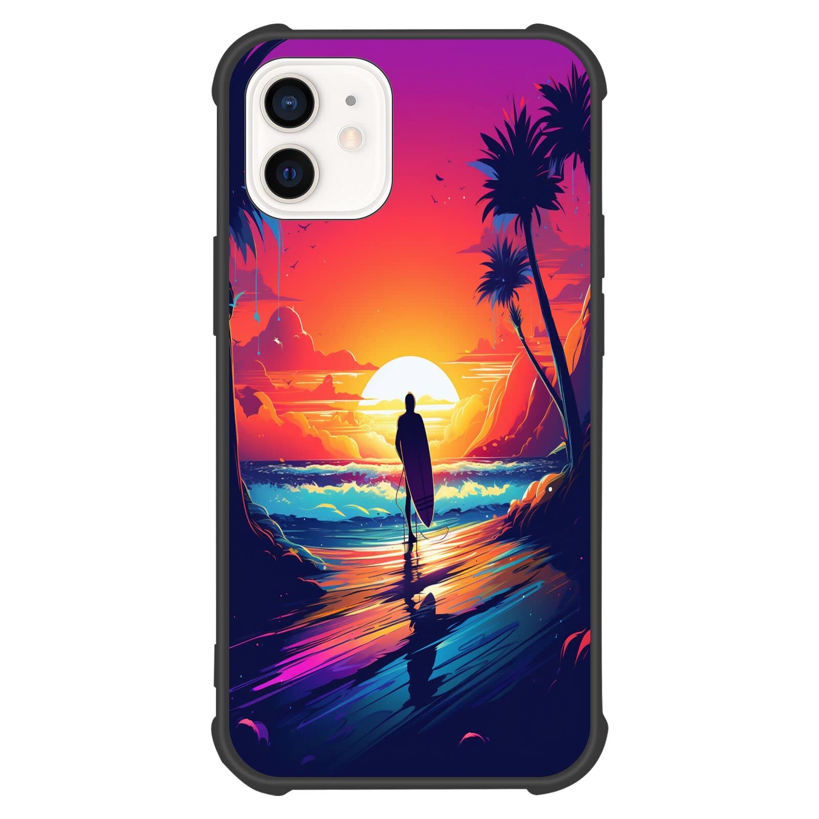 KOLHUBI Cellphone Case for iPhone 12/12 Pro Designer Surfing Pattern Art-077 TPU Material Four Corner Protection Safe and Waterproof Wireless Charging for iPhone 12/12 Pro