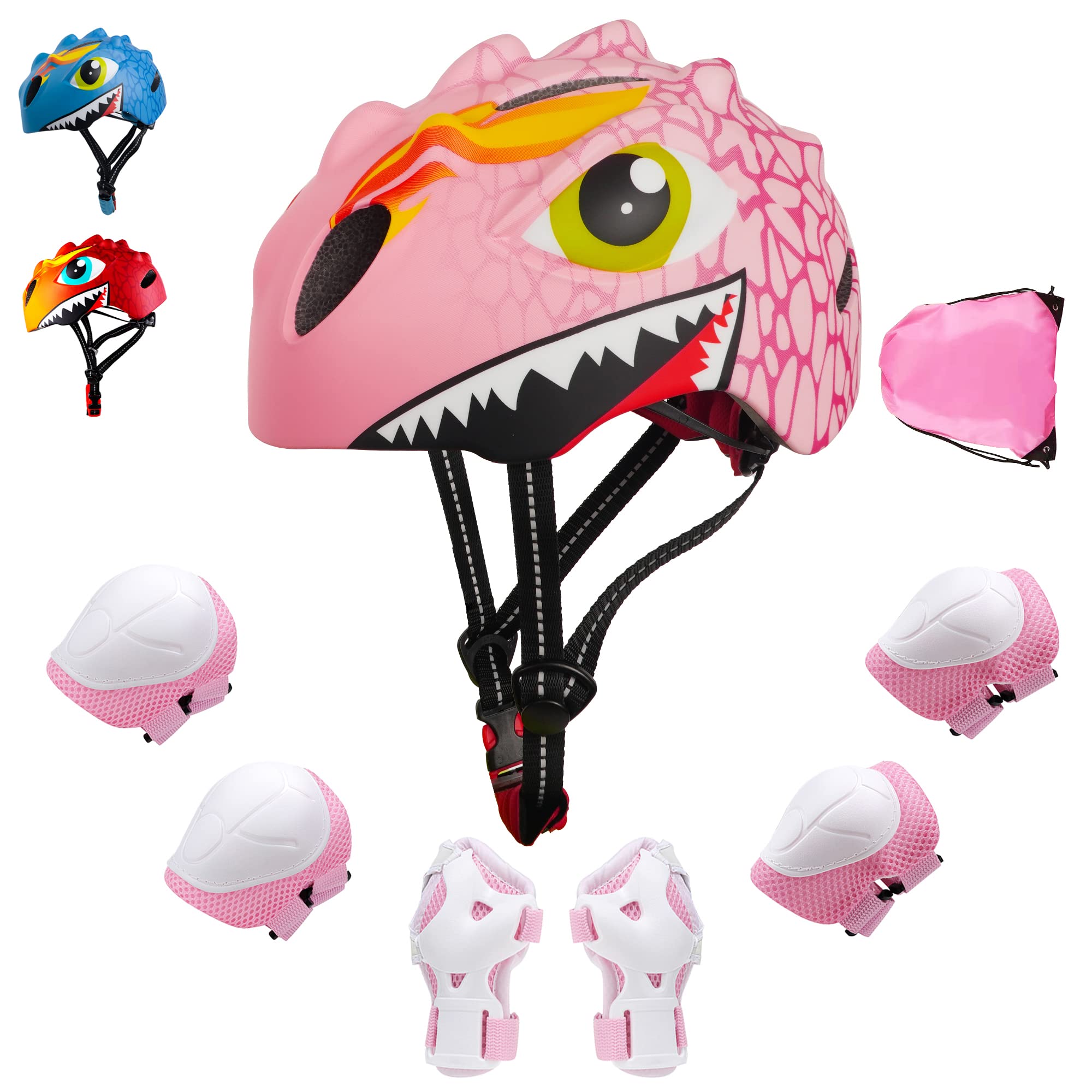 Toddler Helmet Kids Bike Helmet for 3 4 5 6 7 8 Years Old Kids with 3D Dinosaur Design Protective Gear Set and Safety Certified, Toddler Bike Cycling Skating Skateboard Scooter Helmet