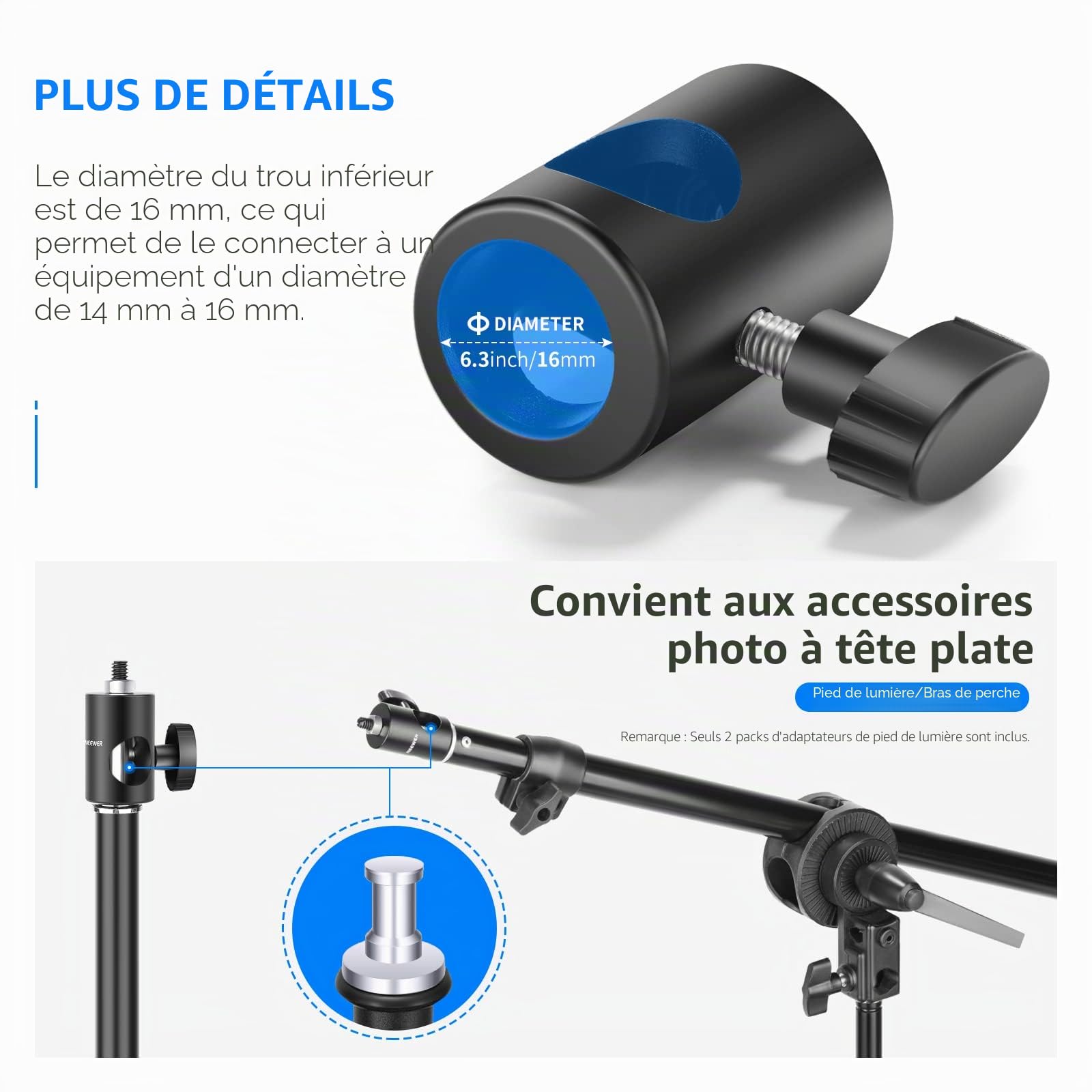 NEEWER 2 Packs Adaptateur Rapide Convertir avec Vis 1/4",Adaptateur de Pointe pour Support d'éclairage Multifonctionnel-Convient pour Le Support de Caméra, pour Studio Photo- ST12