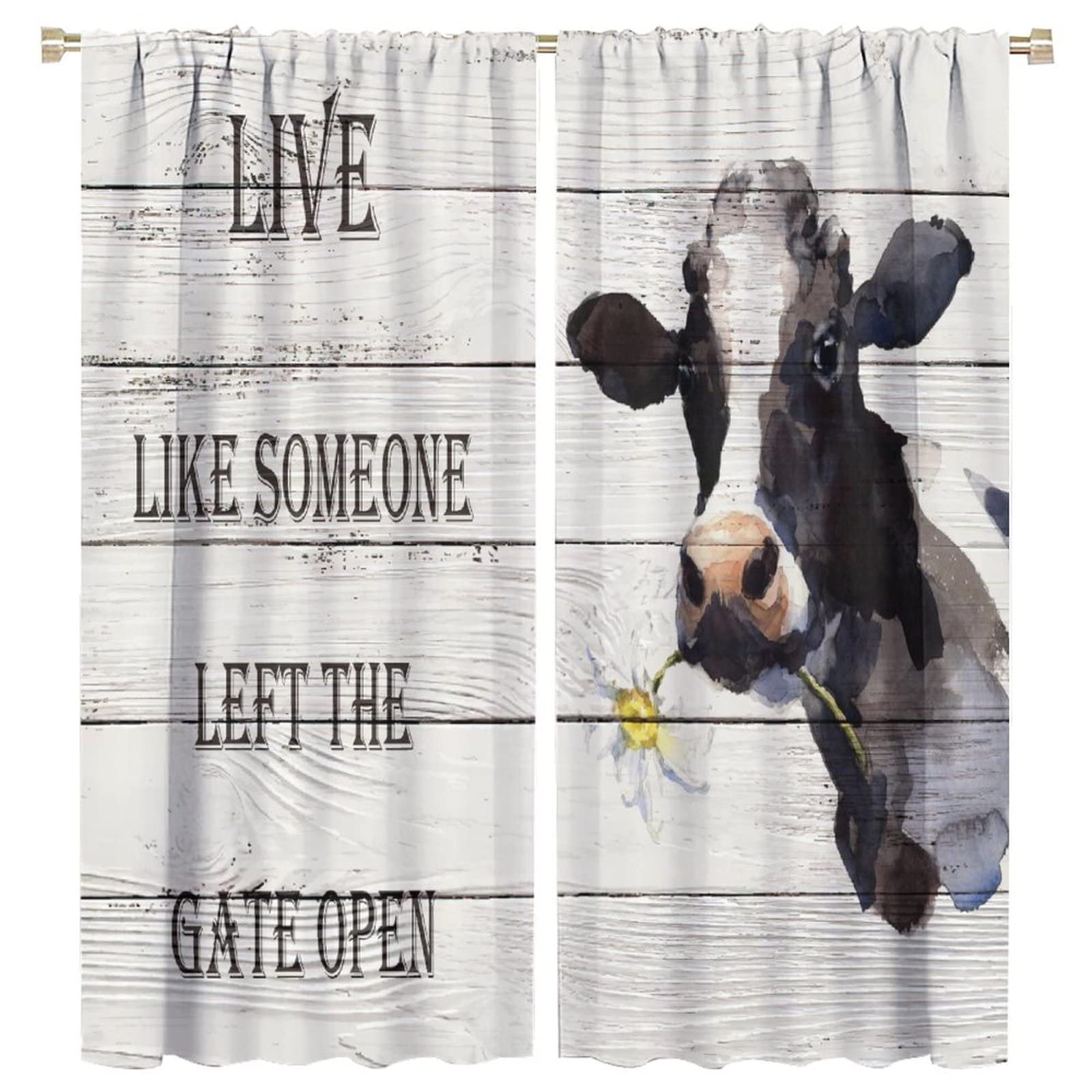 JESTRONRY Cow Kitchen Curtains, Fun Farmhouse Animal Theme Fabric Living Room Bedroom Decor W63xL72in