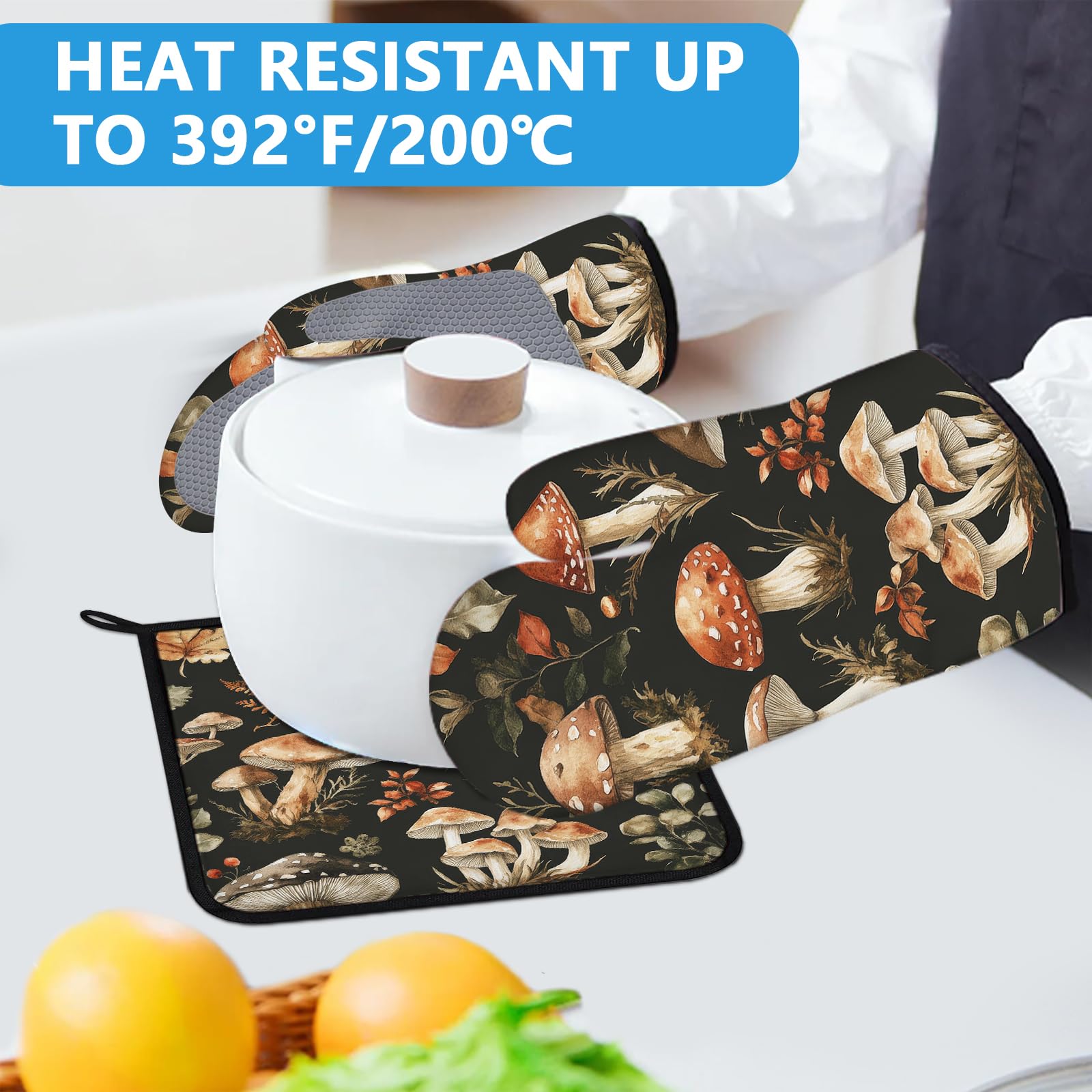 Juego de manoplas y soportes para ollas, resistentes al calor, 4 unidades, guantes de horno, almohadillas calientes para cocina, hornear, cocinar, asar a la parrilla