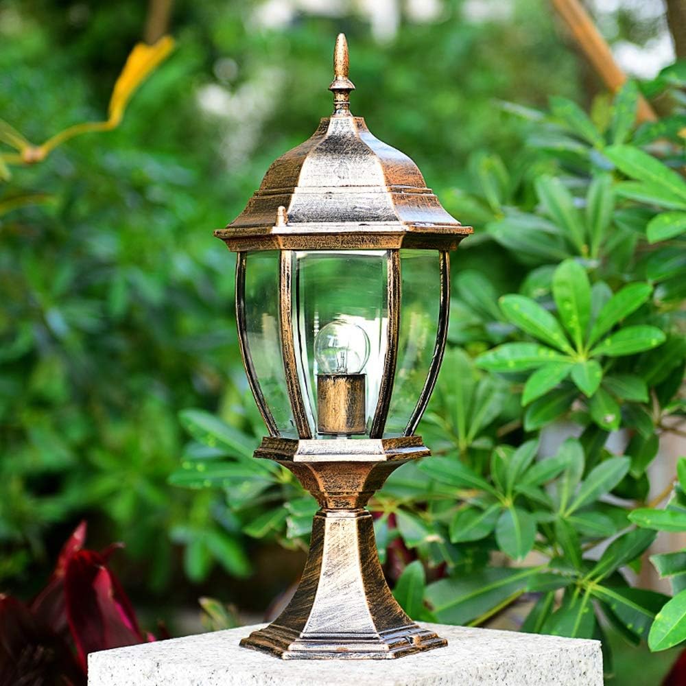 Lights Outdoor Outside Waterproof Lantern Floor Lamp Transparent Glass Column Lamp Grass Street Patio Backyard Villa Outdoor Post Pillar Lantern Light Stadium (Color : Bronze_H-40cm)