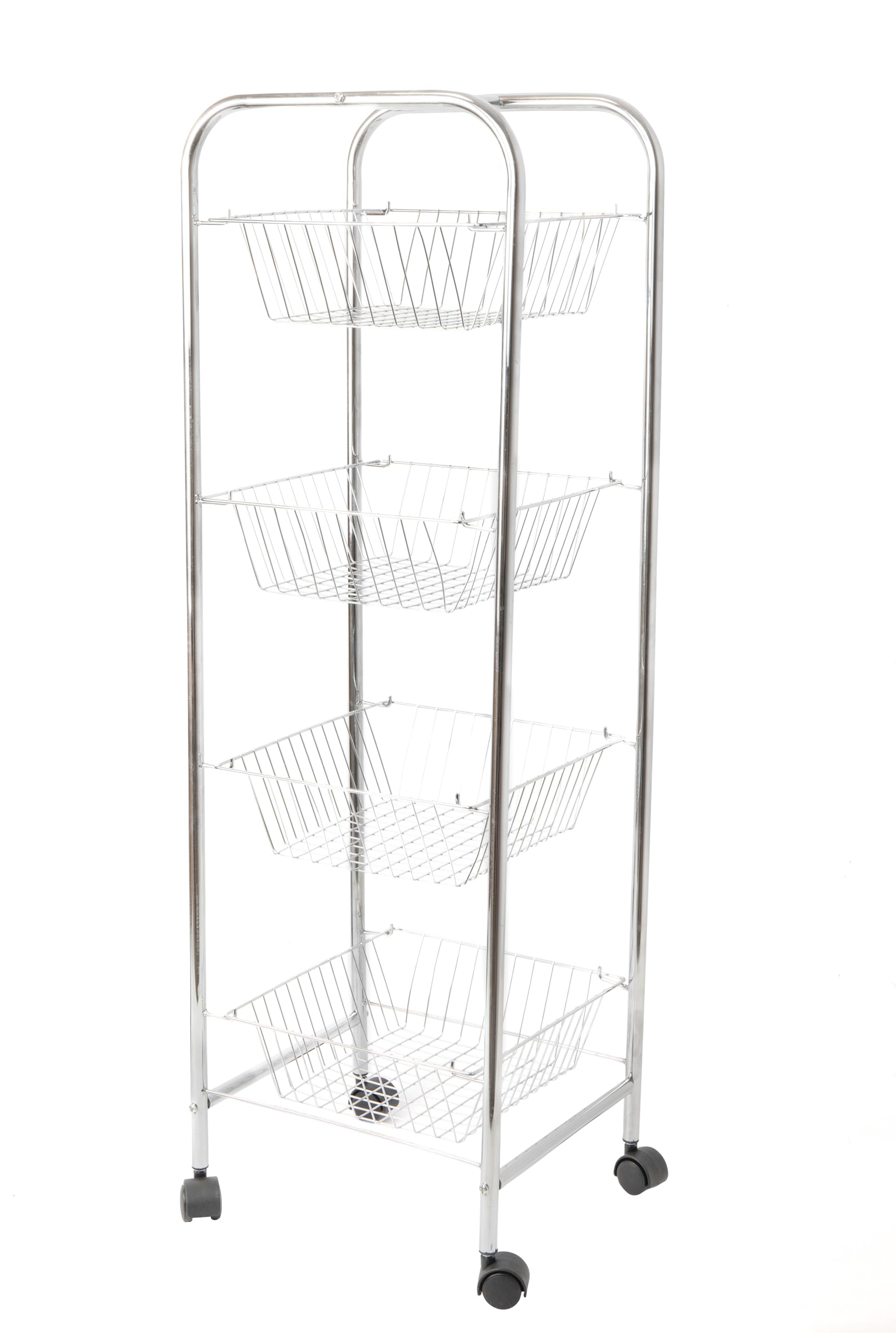 KitchenCraft Küchenwagen auf Rollen, mit 4 abnehmbaren Ablagekörben, verchromtes Metall, für Gemüse und andere Lebensmittel, 87 cm x 26 cm x 25 cm