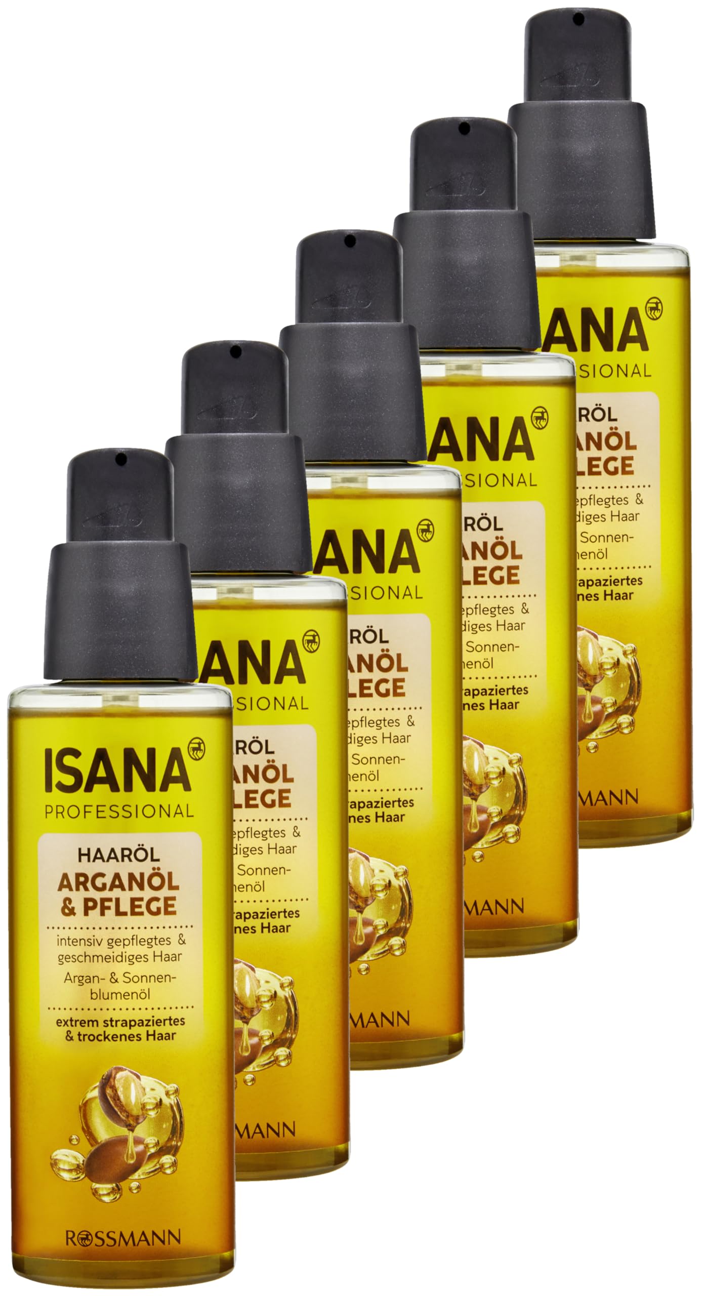 ISANA PROFESSIONAL Hair Oil Argan Oil & Care, 500 ml (5x 100 ml) - Damaged & dry hair - Care oil with argan & sunflower oil