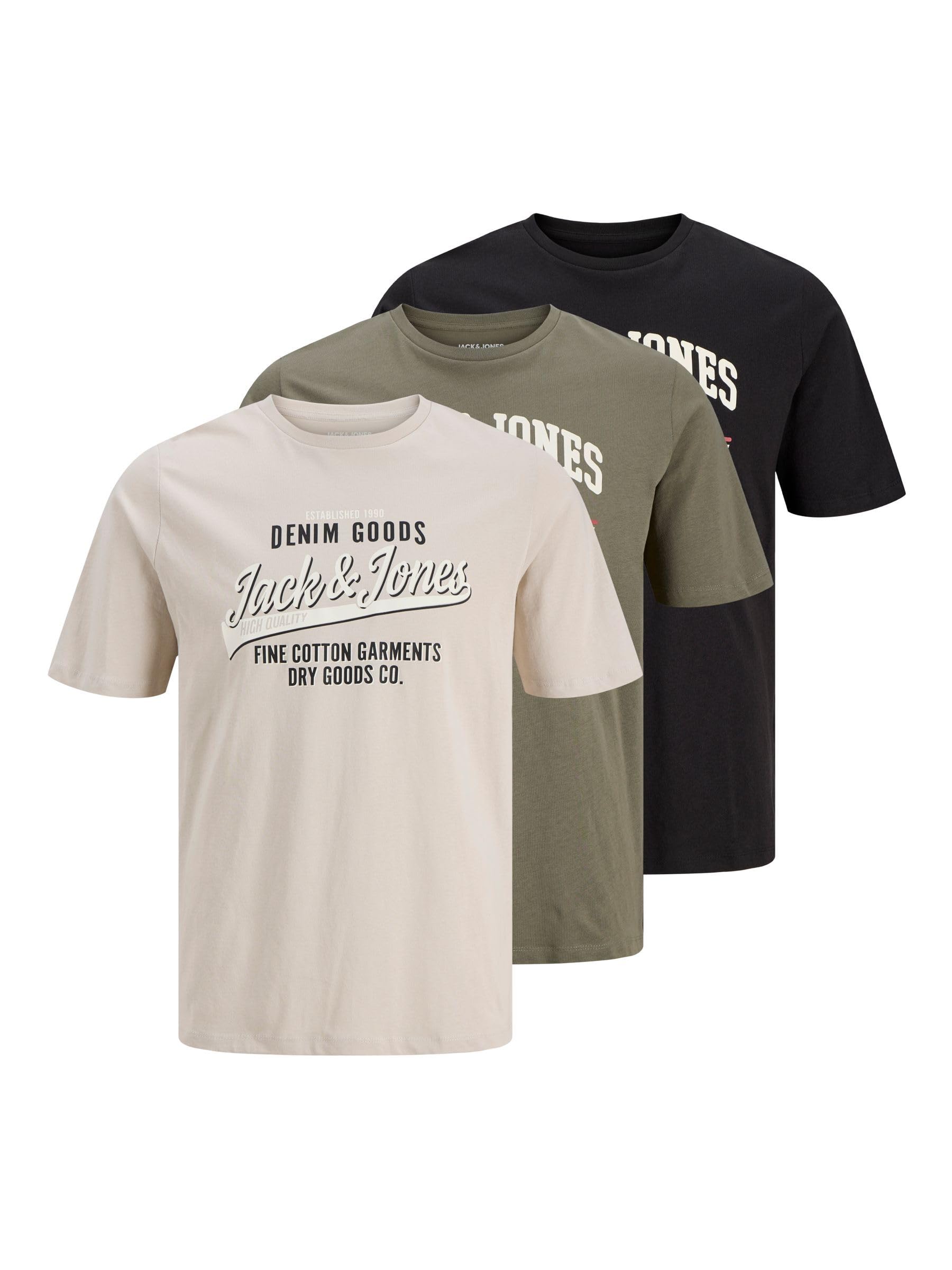 JACK & JONES Herren T-Shirt 3er Pack – Baumwolle, Rundhals, Kurzarm, mit Print – Bequeme Freizeitshirts im modernen Design