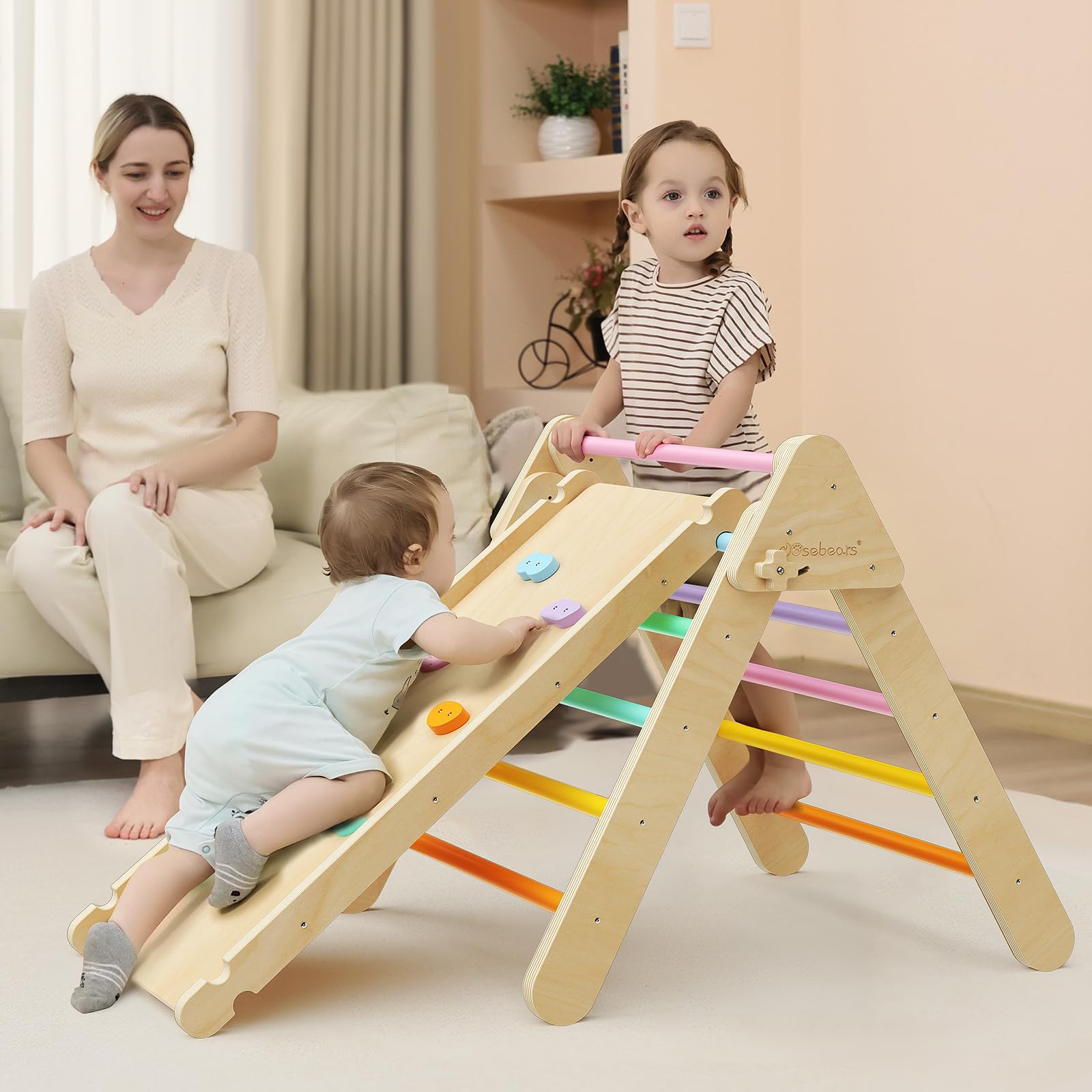 Mosebears Montessori - Struttura da Arrampicata per Interni, Triangolo da Arrampicata con Scivolo, Arco da Arrampicata, Robusto Telaio per Bambini e Triangolo di Arrampicata
