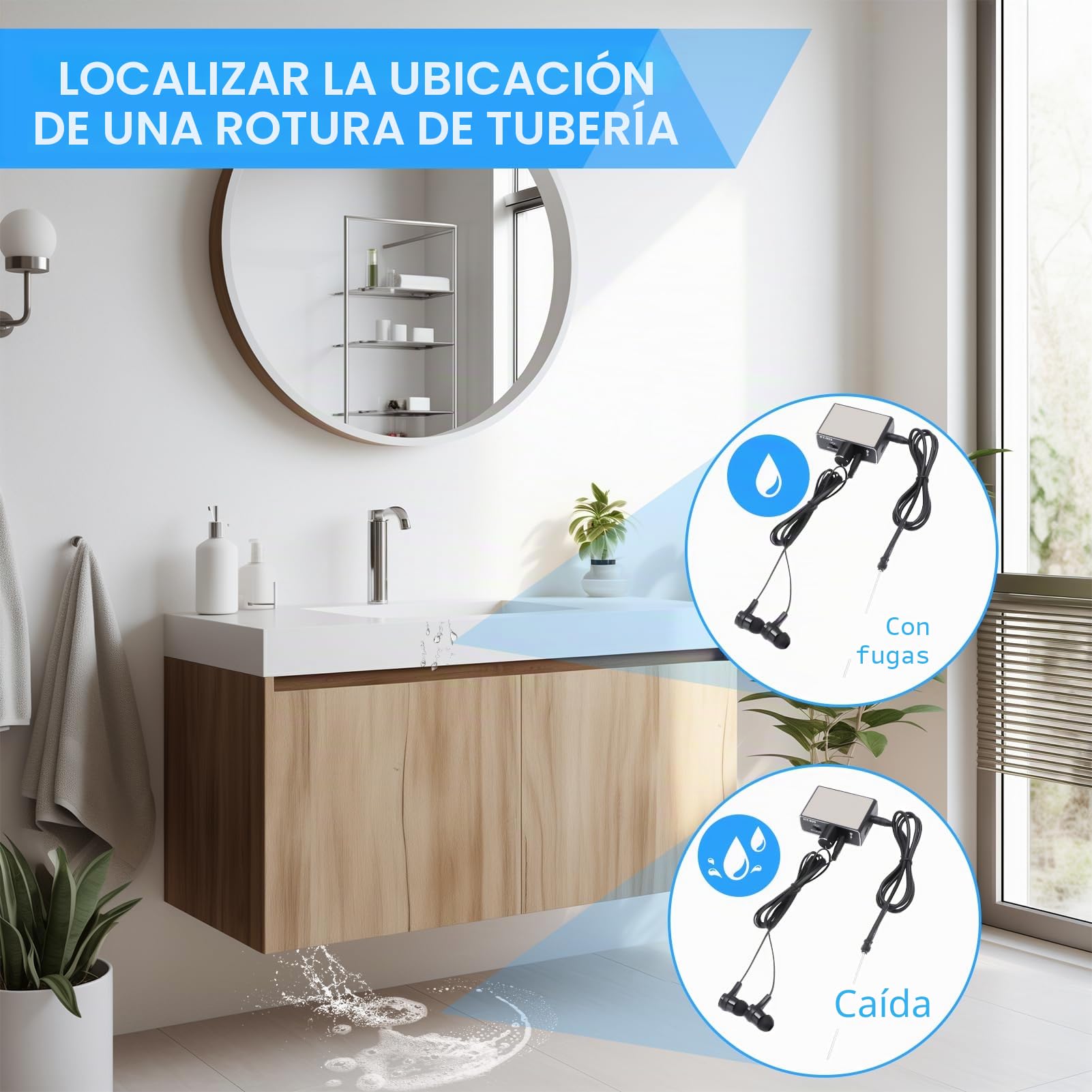 Detector de fugas de tubería de agua ZEMBSOYA ZEMBSOYADTleak detector de fugas de agua subterráneo acústico inteligente de alta sensibilidad para mantenimiento de coche y sitio de construcción