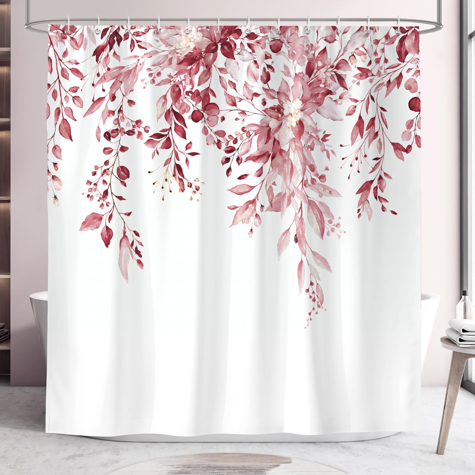 Hopomoon Burgundy Red Eucalyptus Shower Curtain