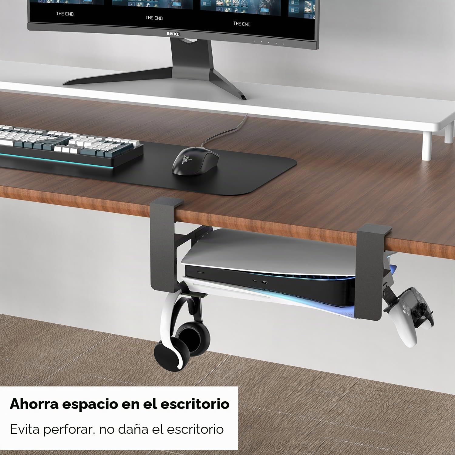 Soporte horizontal ajustable para PS5 con 2 soportes de controlador extraíbles, soporte base PS5 de acero compatible con Playstation 5 Disc y ediciones digitales