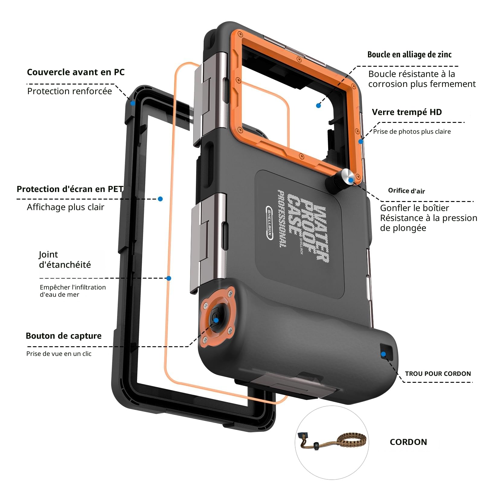 Shellbox Pochette Étanche Smartphone IPX8 Pochette Téléphone Étanche,Housse Étanche Smartphone Compatible for iPhone 17e 17 Pro 17 Air 17 Pro Max 16 15 14 13 Pro Max Samsung S26 S26 Plus S25 S24