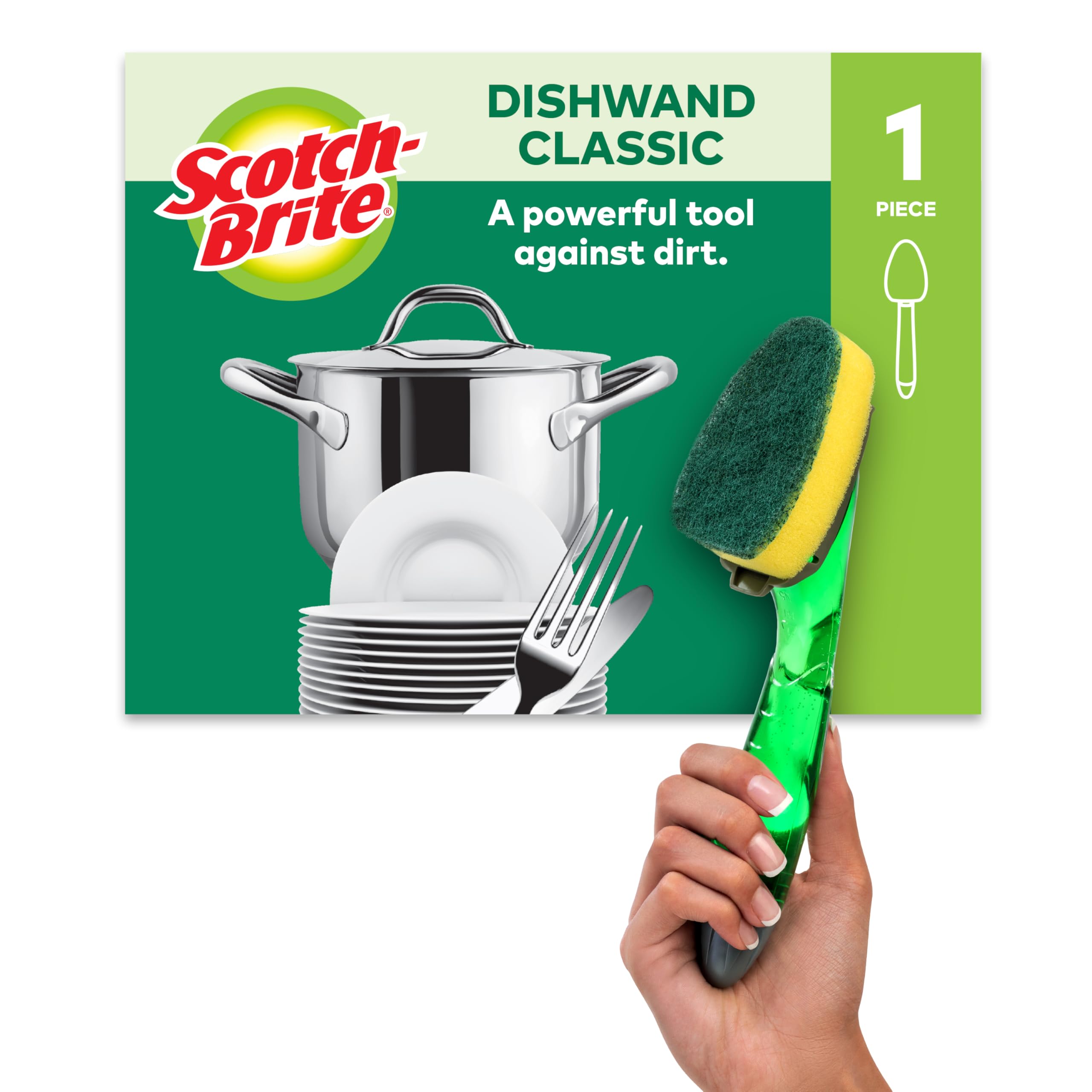Scotch-Brite Heavy Duty Liquid Dispensing Dishwand – Soap Dispensing Brush with Scrubber and Handle, Tough on Stains, Gentle on Hands, for Home Kitchen, Green