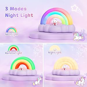 ICARER FAMILY Rainbow Night Light, Kids Light with Three Mode and 30 min Timing LED Rechargeable Touch Control Neon Light for Kids Room,Nursery Night Light for Baby, Gift for Girls and Boys (Purple)