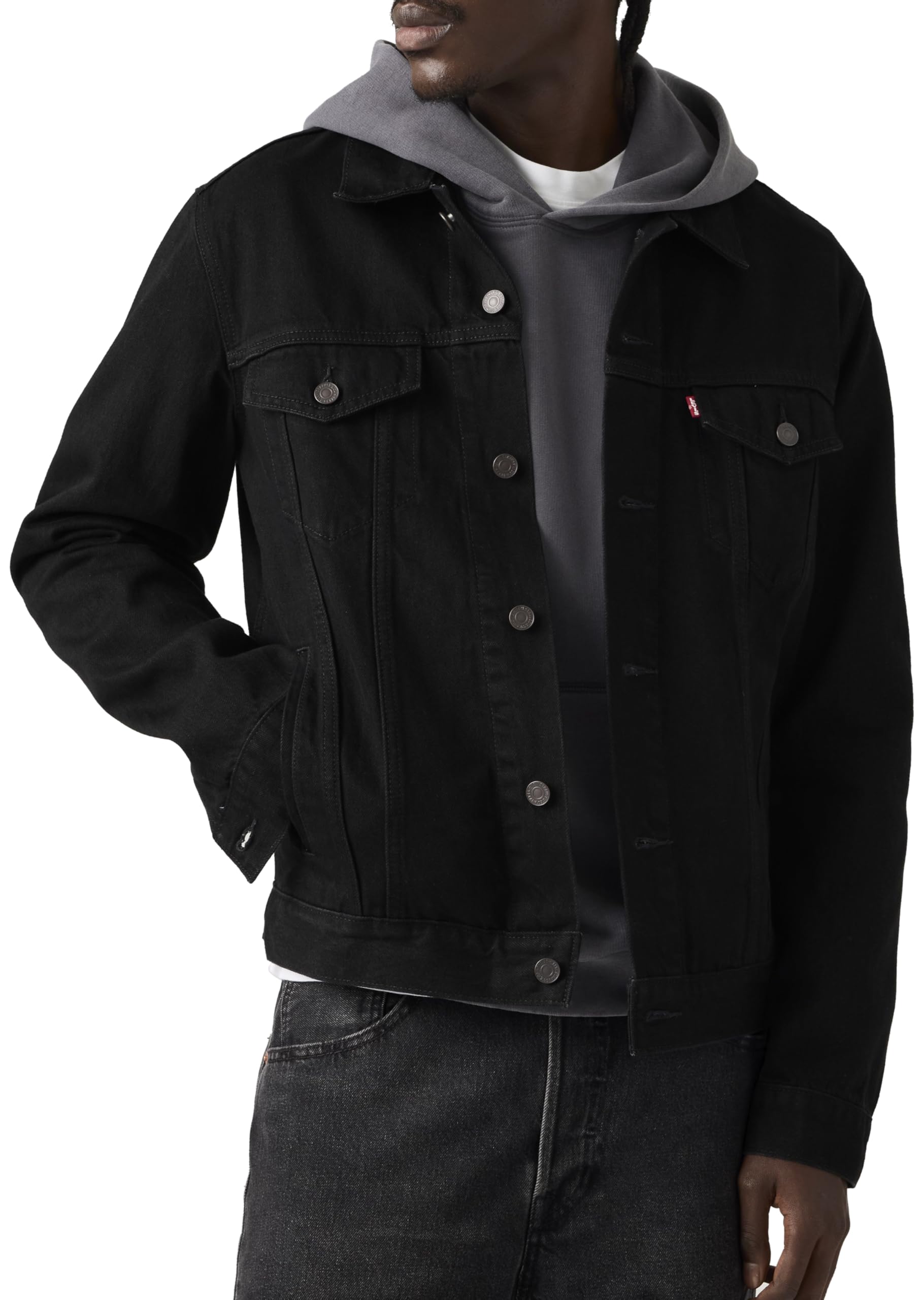 Levis Men's Black Trucker Cotton Long Sleeve Denim Jacket in Size L, Sports Direct