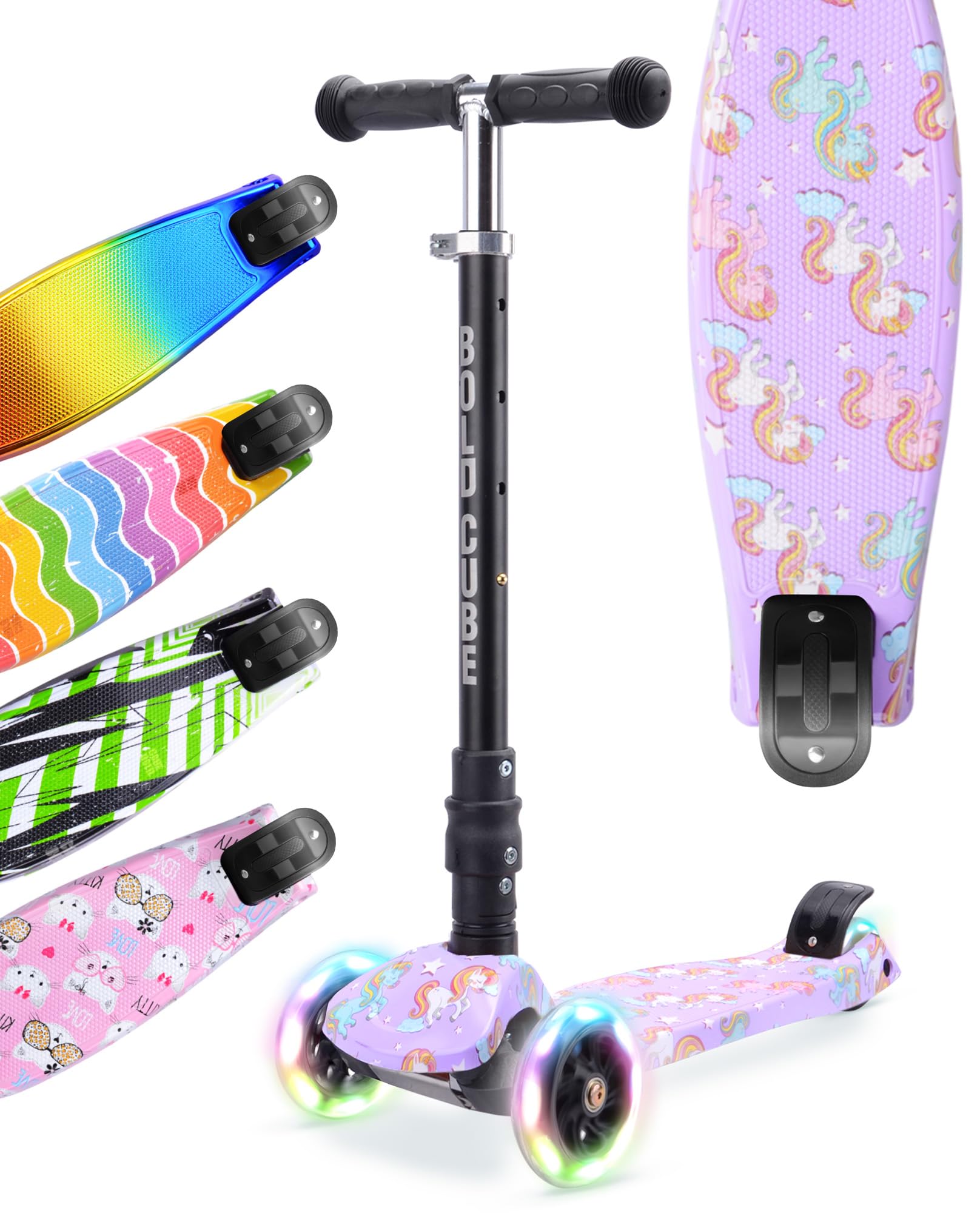 Sponsored Ad – BOLDCUBE Big Fold | Three Wheel Scooter for Children Ages 5-10 Years | LED Wheels with Flashing Lights | Height Adjustable 65 to 89 cm | Rear Reflectors