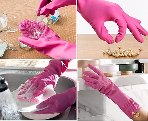 Miniatura 5 de Myungjin Guantes de goma antideslizantes reutilizables e impermeables para el hogar con gancho para colgar y secar (1 parmediano)