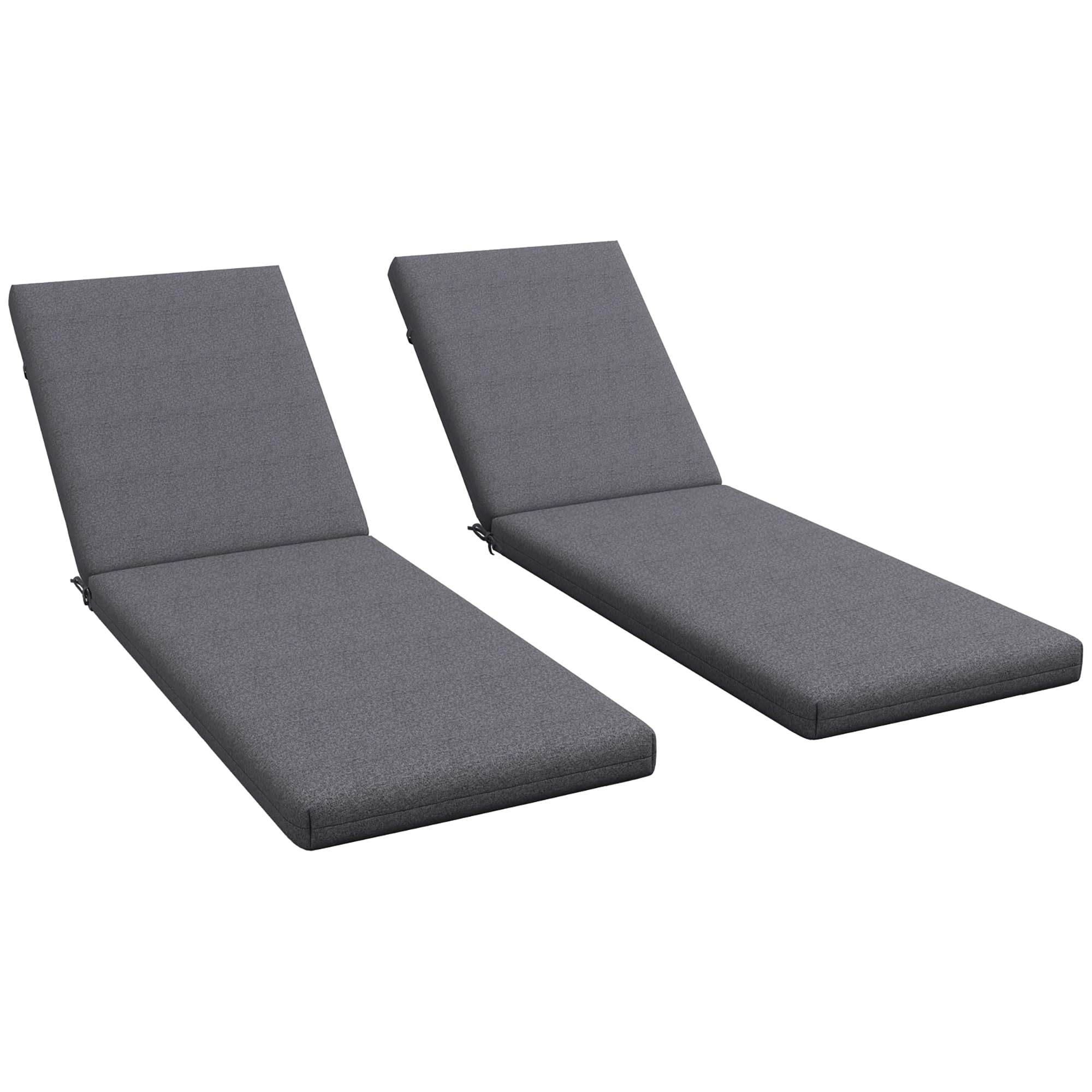 Outsunny Set 2 Cuscini per Sedie da Esterno con Lacci di Fissaggio, Cuscini da Esterno Imbottito in Cotone, per Sdraio Prendisole Giardino, 190.5x58.4x7 cm, UV50+, Grigio