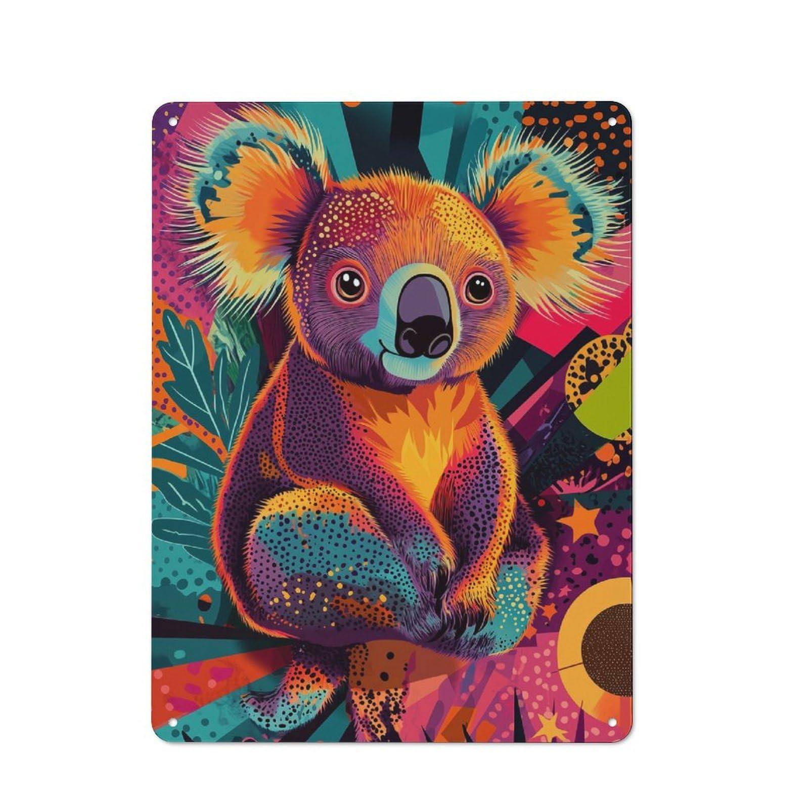 Junmoney Colorful Koala Art Electric Koala Funky Aus Retro Metal Sign 40X30cm Featuring Tralian Animal For Bar Or Restaurant, For Bar Decor Enthusiasts