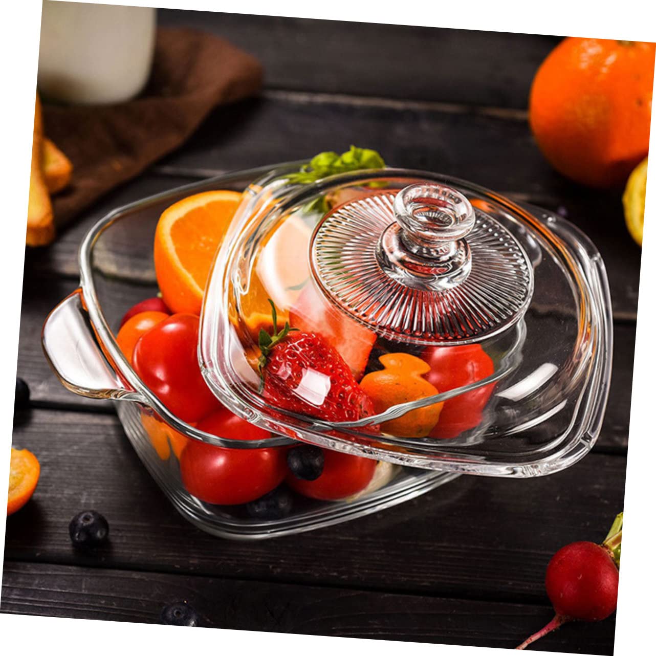 Mikrowellen Suppenschüssel mit Deckel 1l aus Glas, Doppelten Griffen | Ofenfeste Glasbehälter mit Deckel, Bruchfest und Nimmt keine Flüssigkeit, Buffet und Snack Riegel