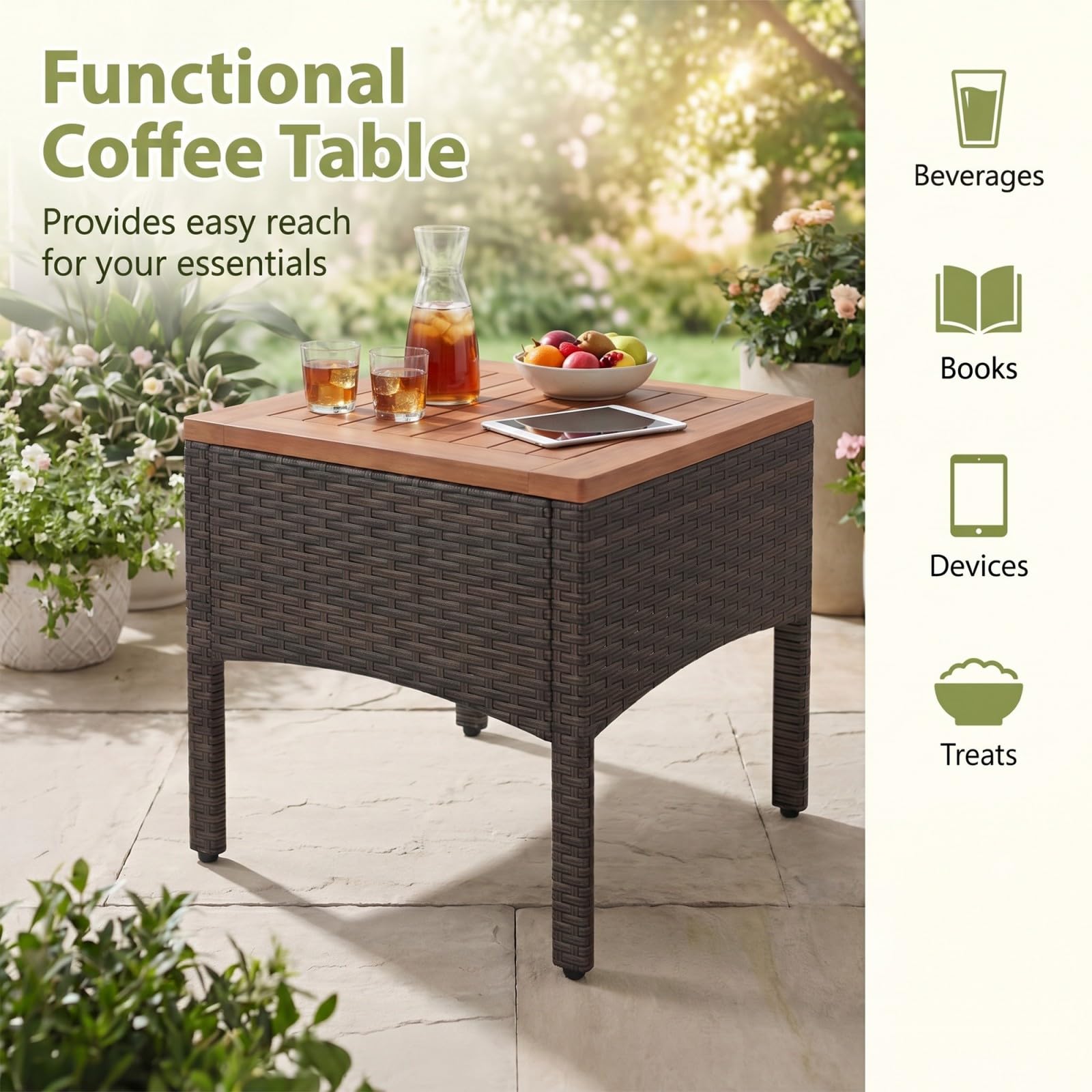 GIANTEX 5er Rattan Gartenmöbel Set, Balkonmöbel Set 2 Sessel & 2 Fußhocker & 1 Couchtisch, 5 tlg. Gartengarnitur Gartenlounge Set, Balkonset Möbel Rattanmöbel, Rattan Sessel mit Kissen(5er Set, Khaki)