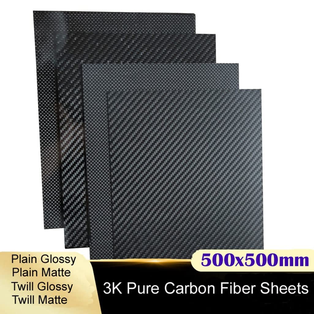500×500mm 3K Carbon Fiber Sheet High Strength Carbon Board Panel Plate Thickness 1mm 1.5mm 2mm 2.5mm 3mm 4mm 5mm 6mm, 1PCS(1.0mm Twill Glossy)