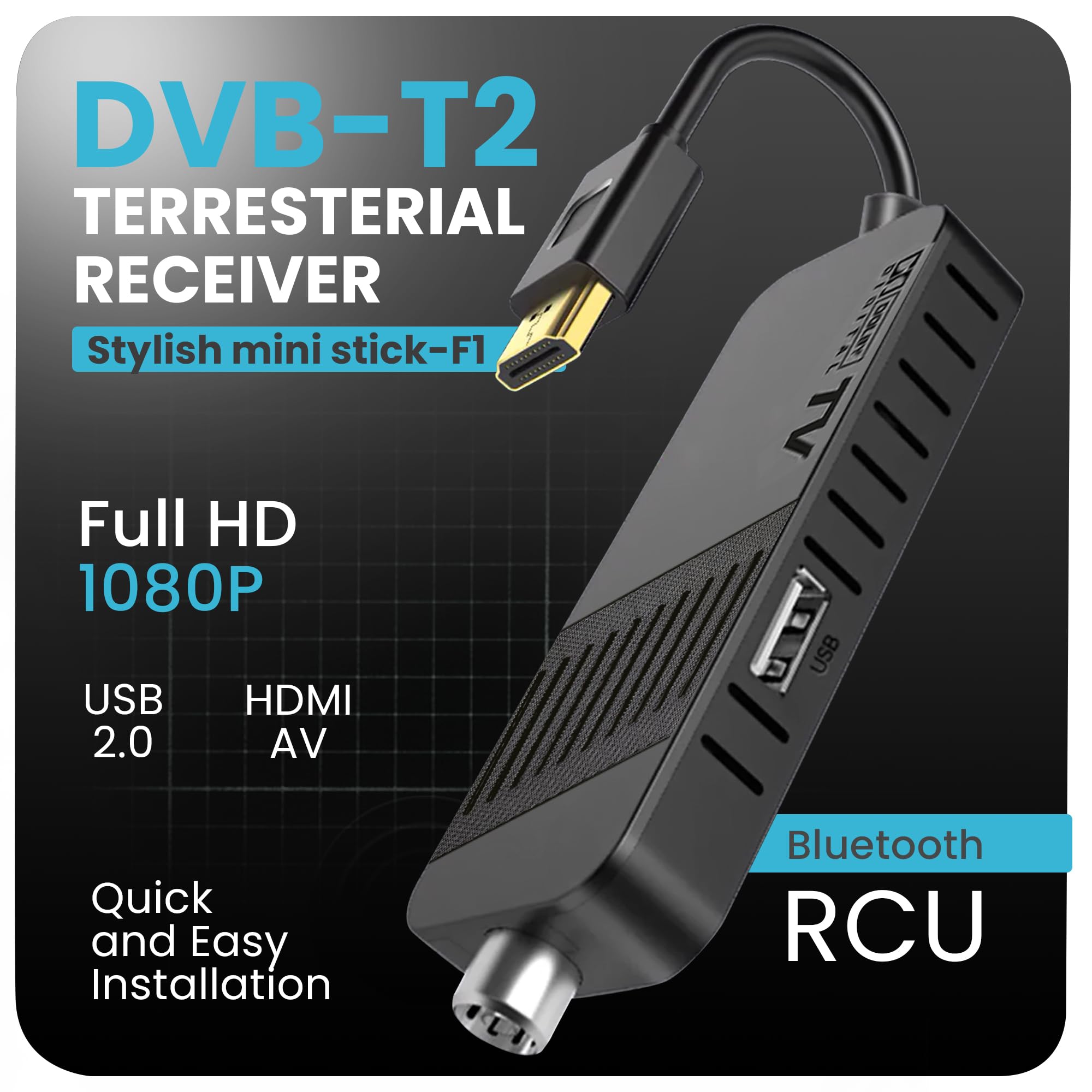 Hd-line Digitaler Terrestrischer DVB-T2 2024 Full HD 1080P Decoder, Bluetooth-Fernbedienung, versteckt hinter dem Fernseher, digitales Display, H265 HEVC Main 10 Bit, Fernbedienung 2in1 HDMI/AV, USB