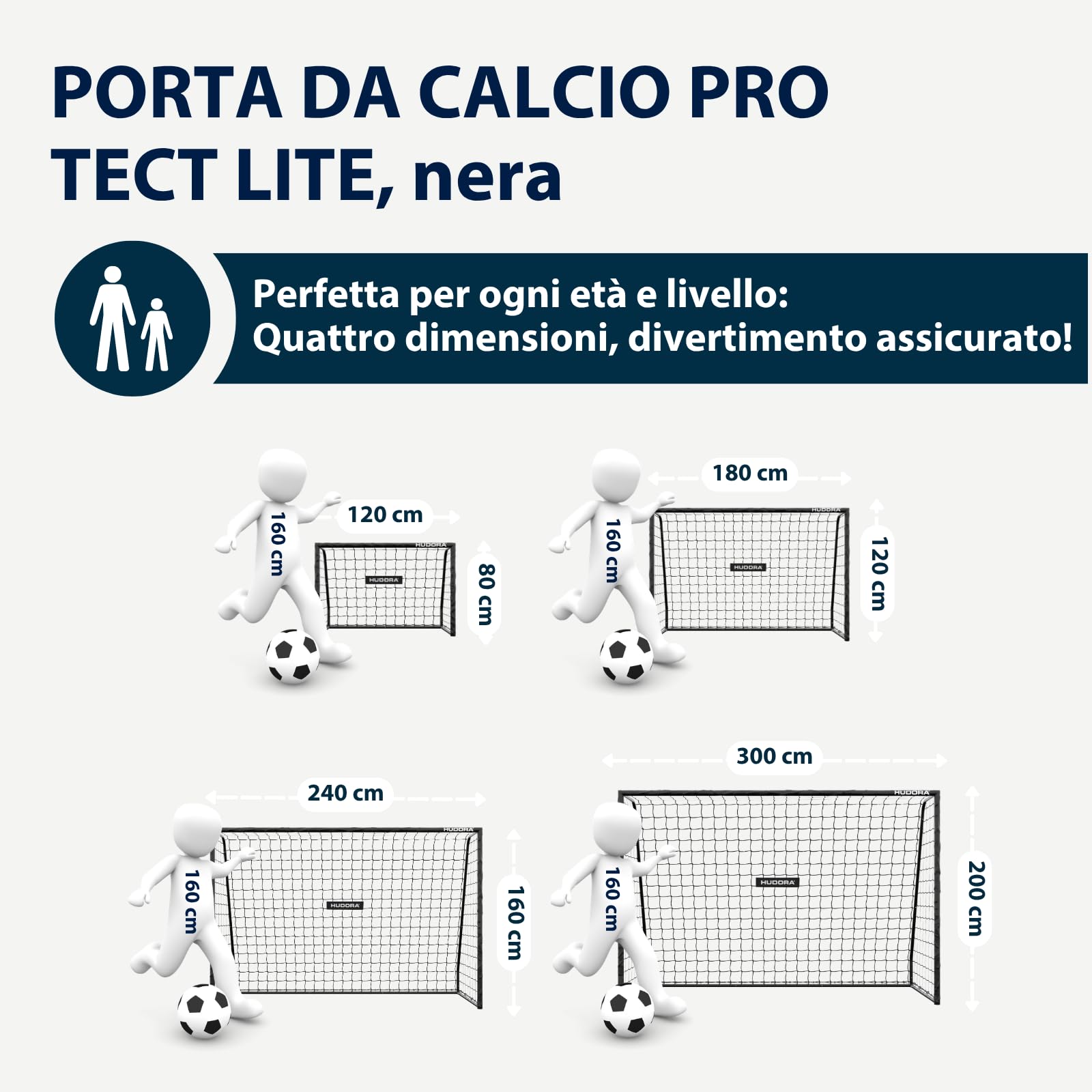 HUDORA Pro Tect Lite – Porta calcio da giardino con pali imbottiti, per l’esterno – facile da montare grazie alle connessioni a scatto – porta stabile in acciaio per bambini e ragazzi - nera