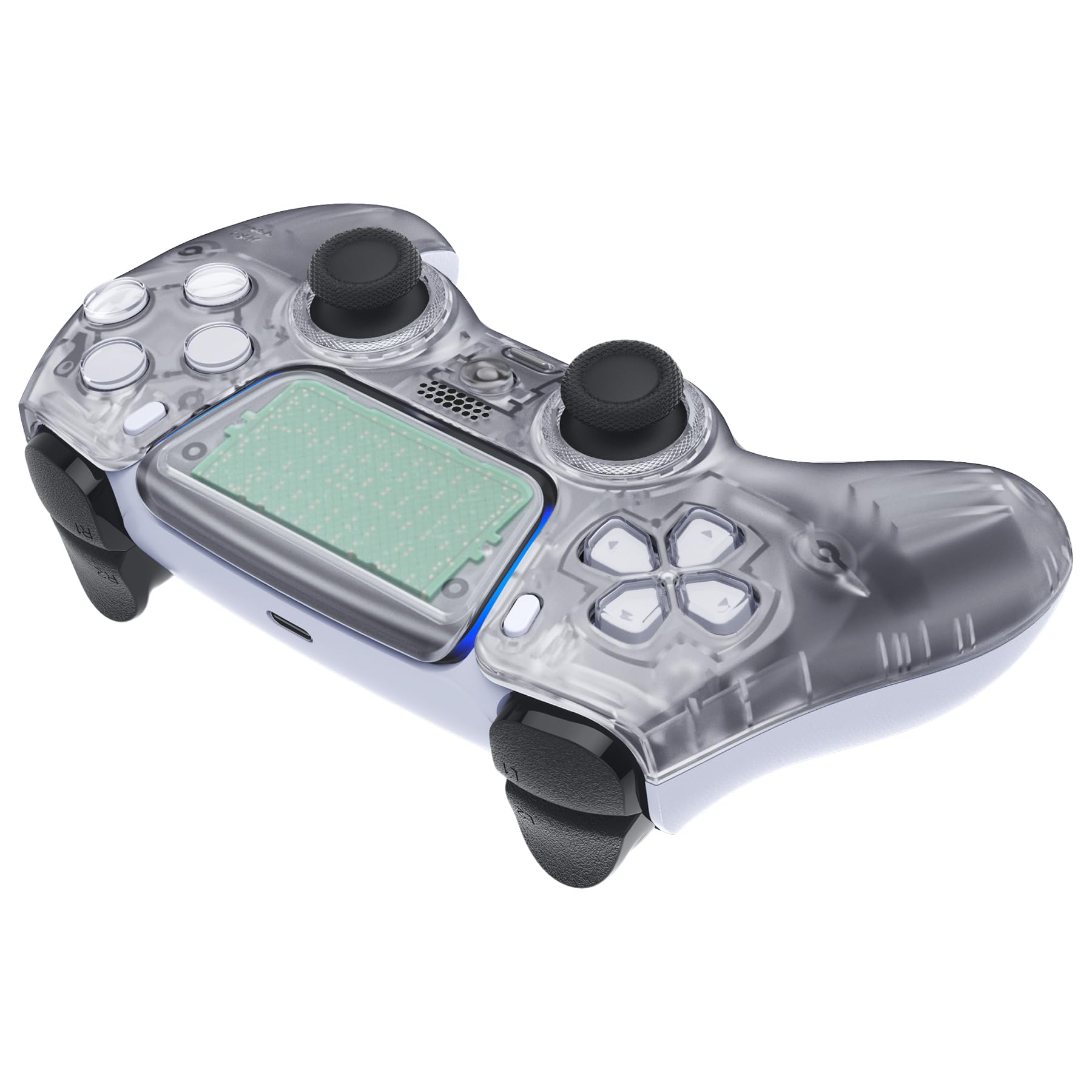 eXtremeRate Luna Cover Frontale Touchpad Ricambio per ps5 Controller,Copertura Custodia Scocca Shell Ridisegnato Anelli Compatibile con ps5 Joystick BDM 010 020 030 040 050 060, Trasparente