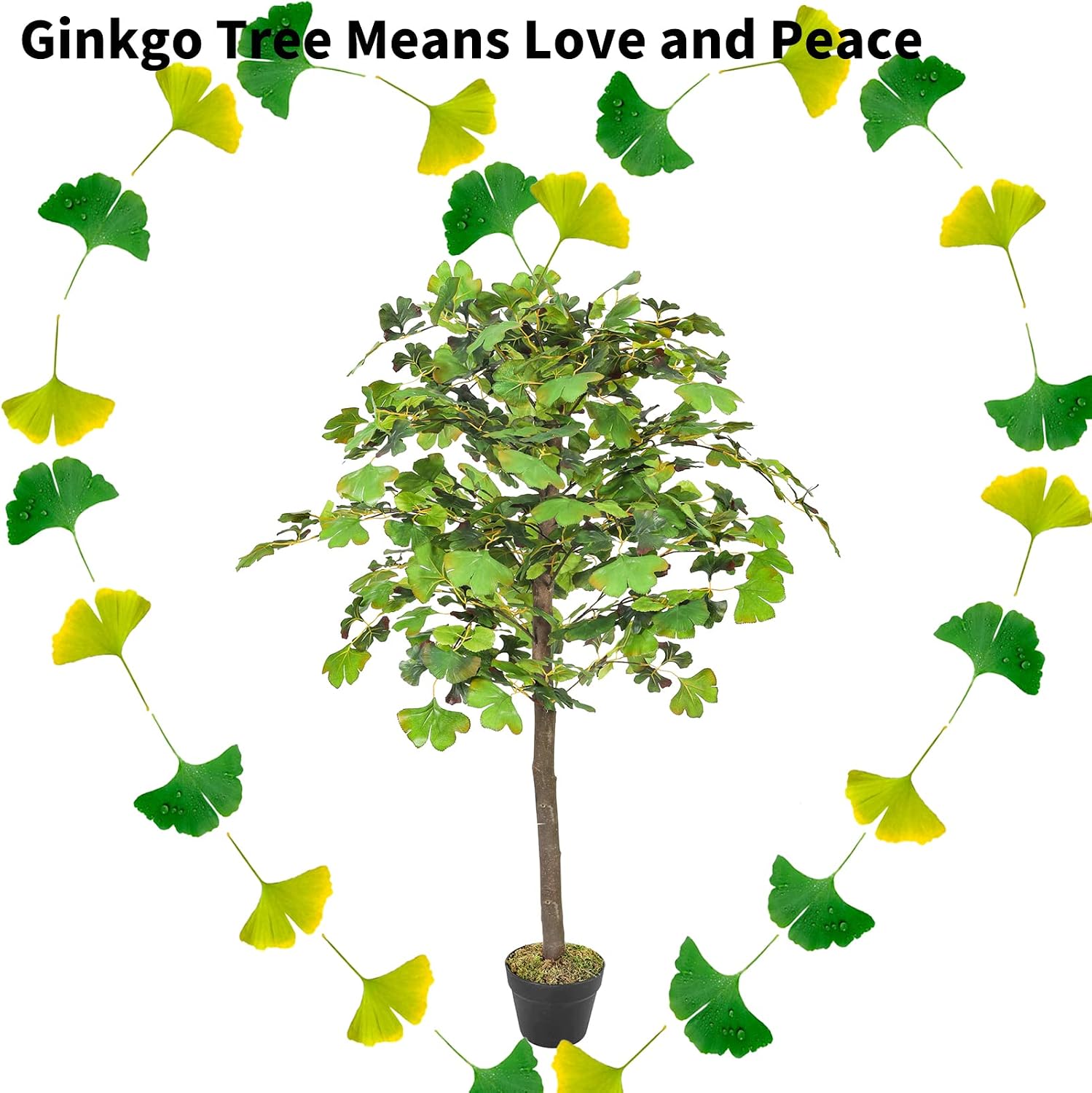 LACKINGONE 4Ft Artificial Tree for Home Decor Indoor, Fake Tree with Natural Trunk and Variegated Leaves, Unique Maidenhair Faux Tree (Ginkgo Biloba) with Special Meaning, Potted Floor Plant, 47"/1.2M