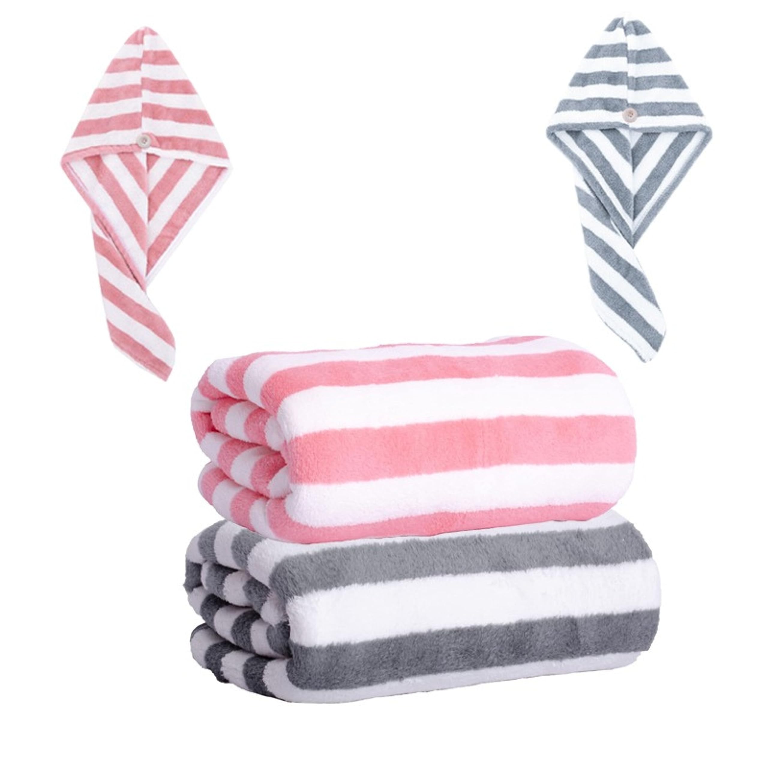 MAXOSHINE Microfiber Bath Towel/Hair Wrap Combo-Soft Super Absorbent Coral Fleece Towels for Bath with Hook-Quick Dry Towel for Women and Men (Grey) (Grey+Peach Stripes) (B0CGZZ4T85) Amazon Price History, Amazon Price Tracker