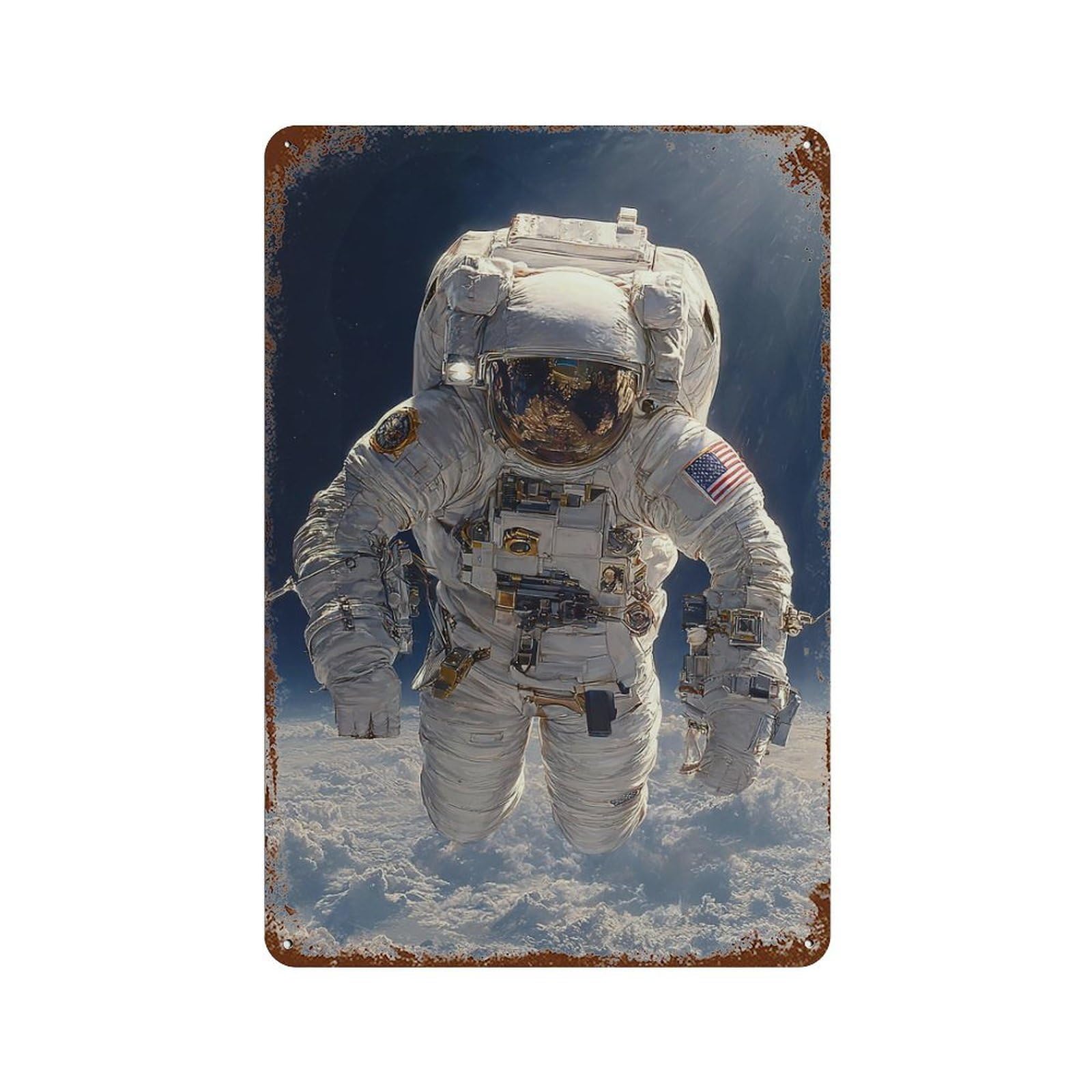 Astronaut Floating in Space-17 Rustic Tin Plaque 11.8"x7.9", Vintage Wall Decor for Garage, Pub Or Kitchen