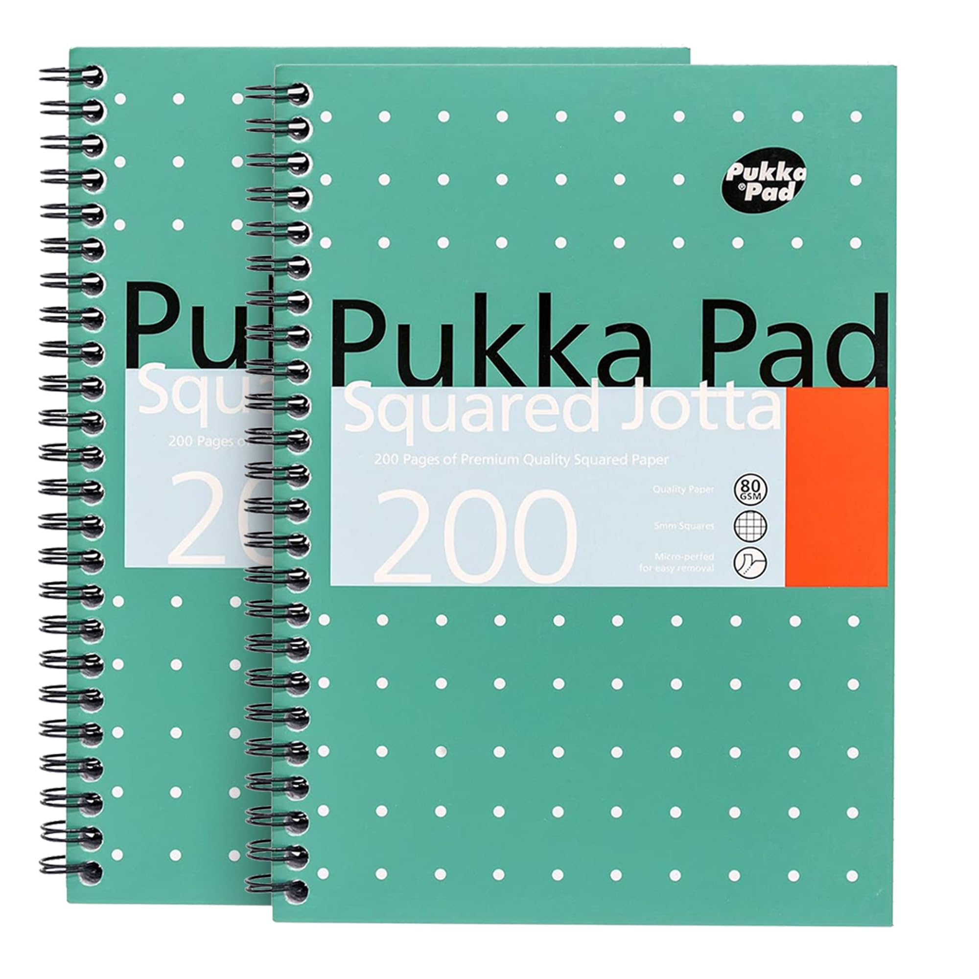 DLM Direct Pukka Pad A5 Squared Jotta Book 200 Pages Wirebound Notebook with 5mm Squares, 80GSM Paper with Perforated Edges for School Office & Journaling (Pack of 2)