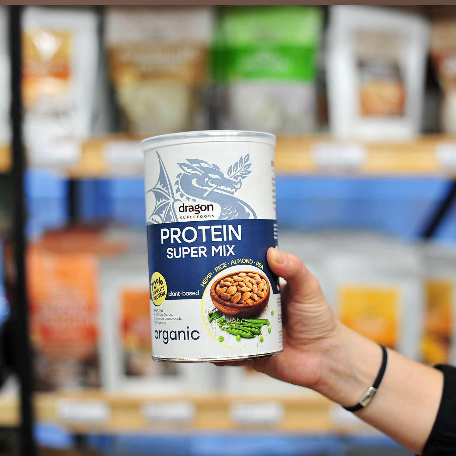 Dragon Superfoods Super Mix Protein Powder for Optimum Nutrition. Rice, Pea, Hemp, Almond Protein Mix - 100% Bio Organic, Soy and Gluten Free Vegan Protein - 500gr (30 servings).