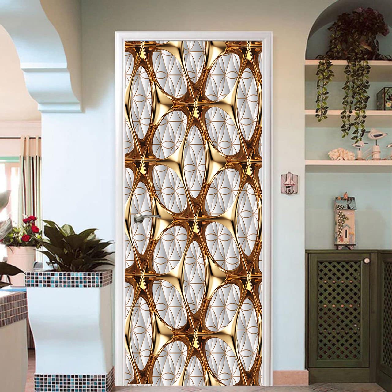 3D Floral Door Mural Sticker, Self-Adhesive Decorative Wallpaper with Calla Lily and Butterfly Design (Color 585, 3x7 ft)