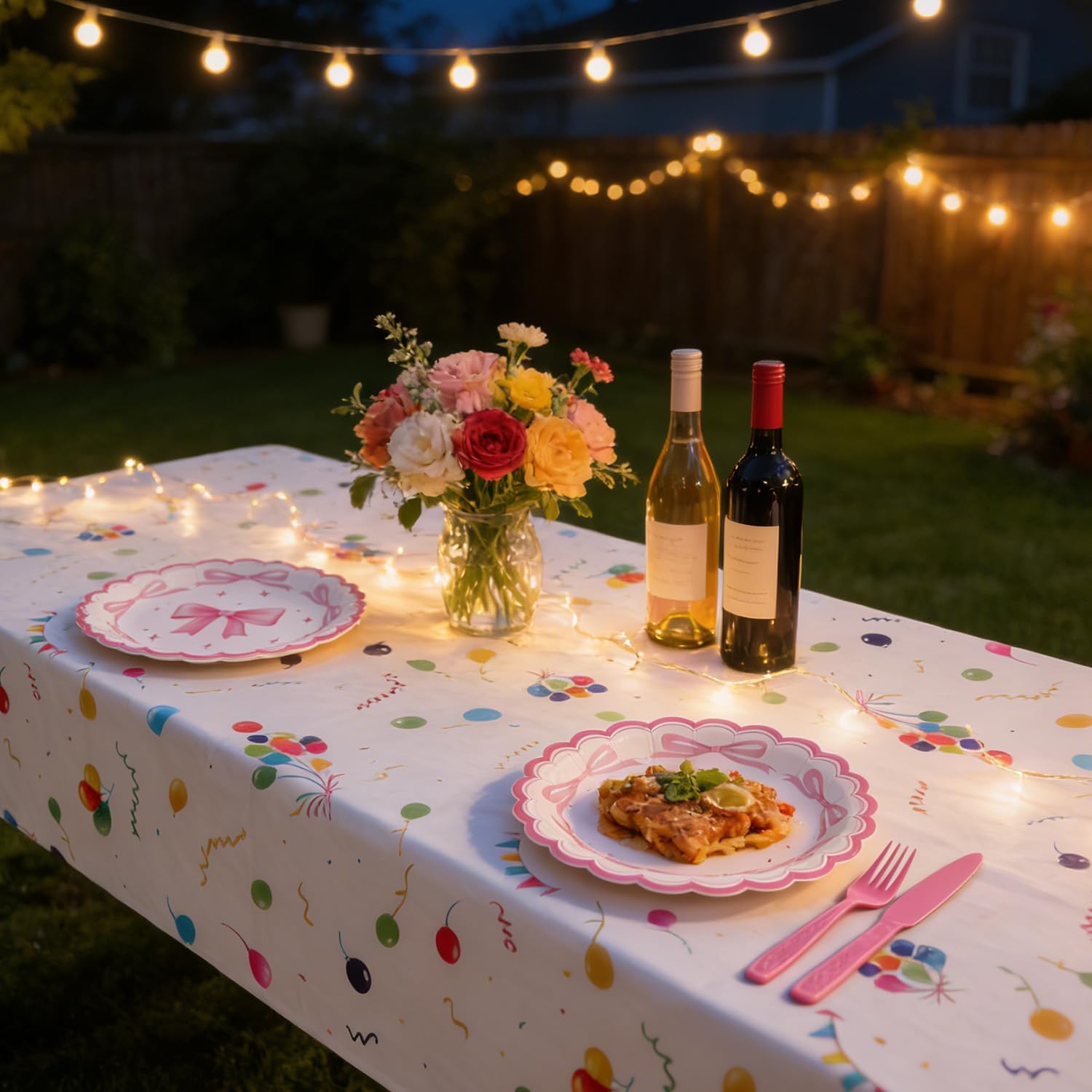 Pink Bow Birthday Party Supplies Serve 24, Coquette Birthday Decorations Include Bow Plates Napkins Cups Tablecloth straw Bow Theme Tableware for Girls Bachelorette Decor