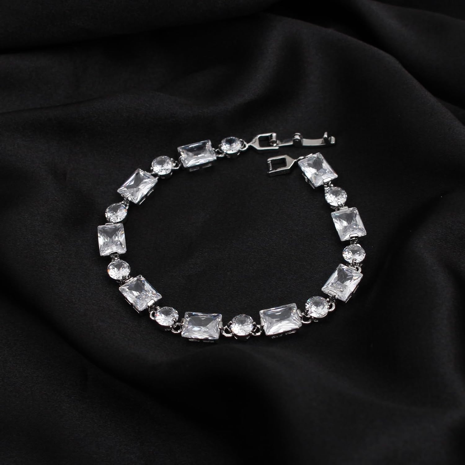 Dainty 18K Silver Plated Marquise Cubic Zirconia Tennis Bracelet for Women Statement Bride Bracelet for Wedding Prom Gift - Image 2