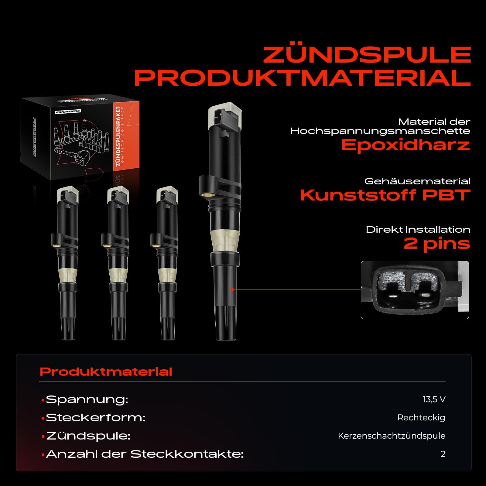Frankberg 4x Zündspule Zündmodul Kompatibel mit Clio II Clio III Duster Logan Sandero Kubistar Primastar Vivaro Kangoo Laguna Megane Modus Twingo II Replace# 7700875000 7700107177