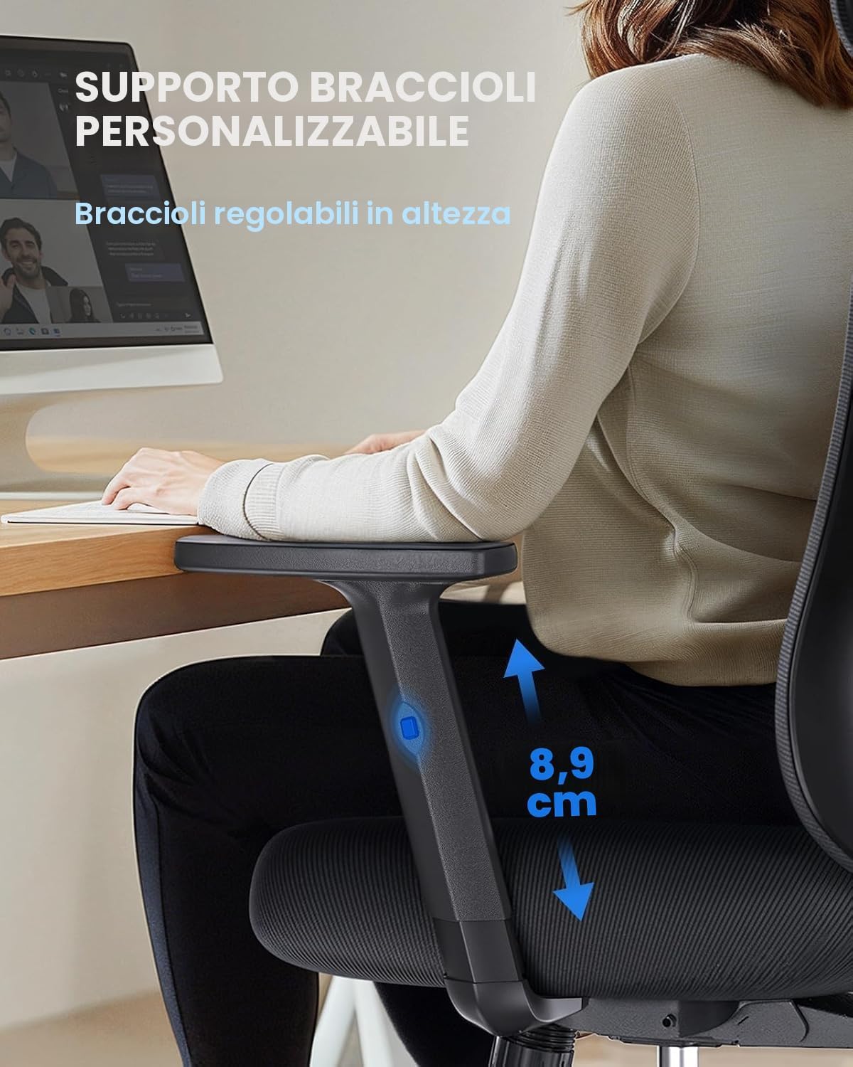 NOBLEWELL Ergonomischer Bürostuhl mit gepolsterter Lendenwirbelstütze, 2D-Kopfstütze, verstellbaren Armlehnen, verbessertem Sitzkissen, 130° Neigung, Computerstuhl für das Büro zu Hause
