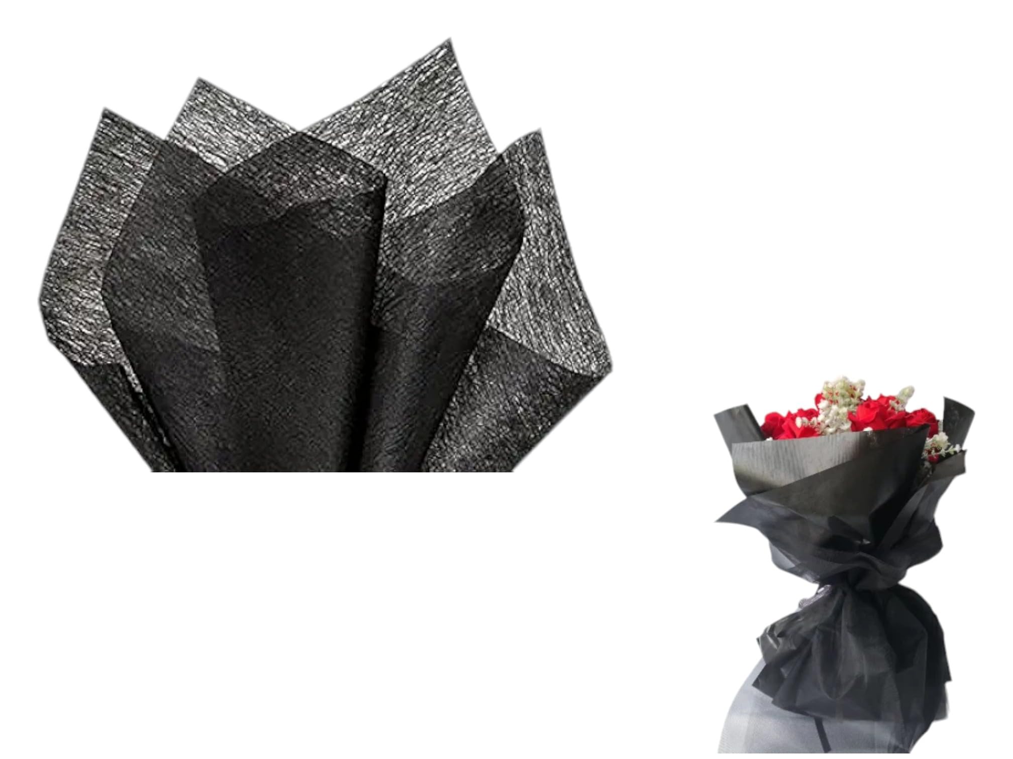 Pandeji 32Cm X 30 Cm Cut Size Non-Woven Sheets for Flowers Wrapping, Flower Bouquet Wrapping Paper Floral Supplies for Fresh Flowers (Black Color, Pack of 50 Sheets)-image-10