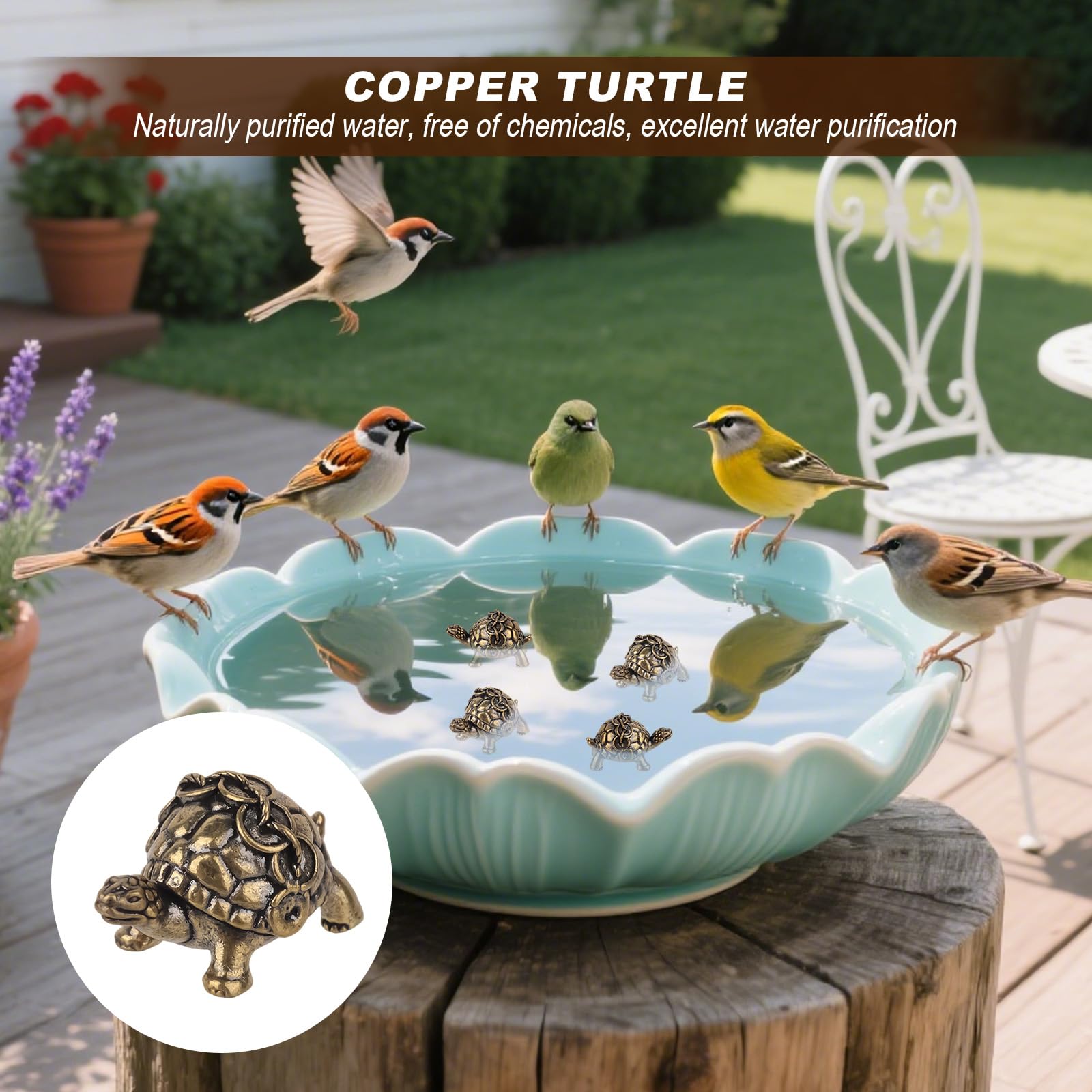 4szt Minimalne Miedziane Ozdoby Kąpieli Kształcie Żółwia, Środek Czyszczenia Poidełek dla Ptaków Mosiężny Środek Czyszczenia Birdbaths Dekoracje do Zewnętrznych Poidełek Misek Ptaków