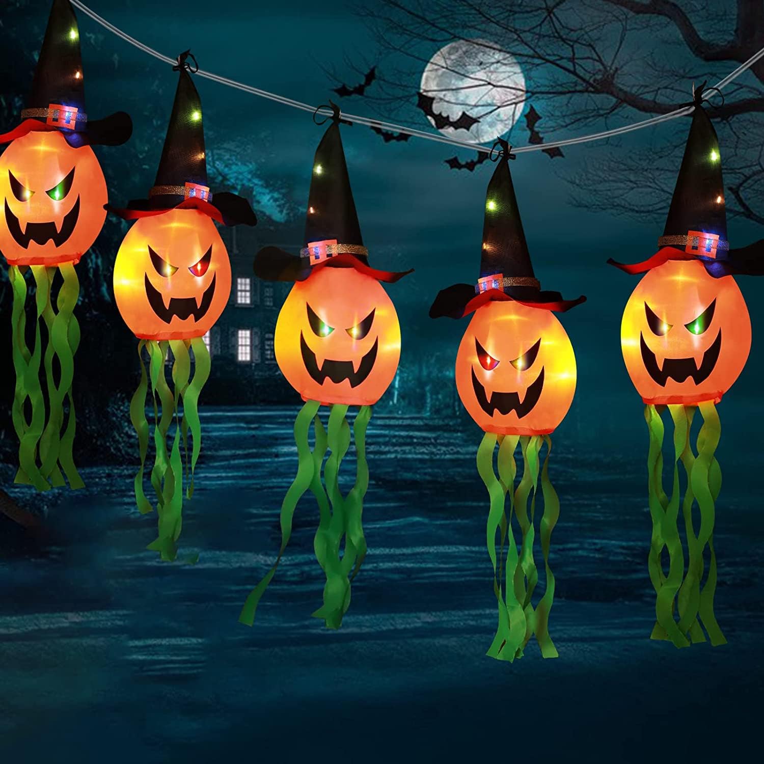 Halloween Decorations Outdoor,Scary Hanging Lighted Orange Pumpkin
