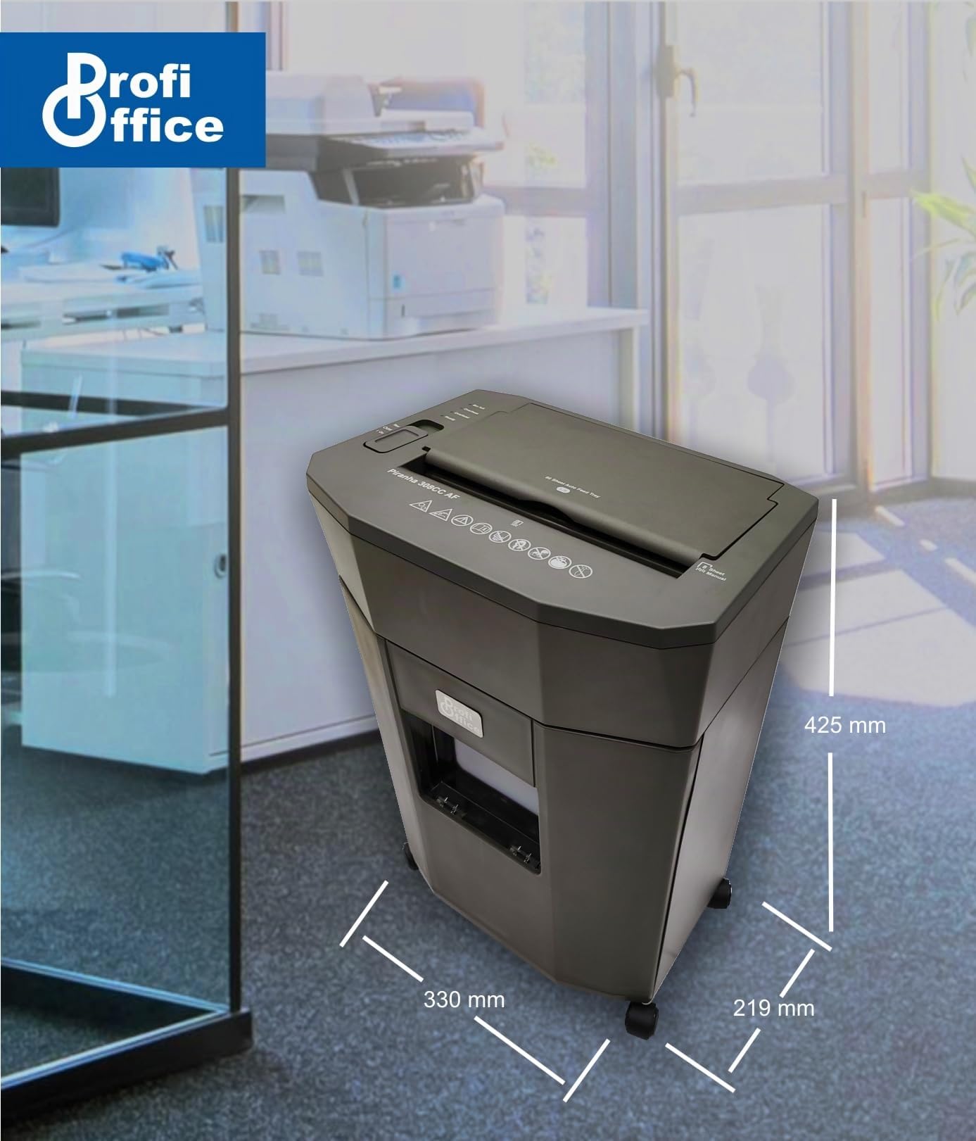 Profi Office Piranha 308 AF Distruggidocumenti con Taglio a Particelle P-4 - Alimentazione Automatica 80 Fogli, Affidabile e Veloce, Conforme al GDPR (91951)