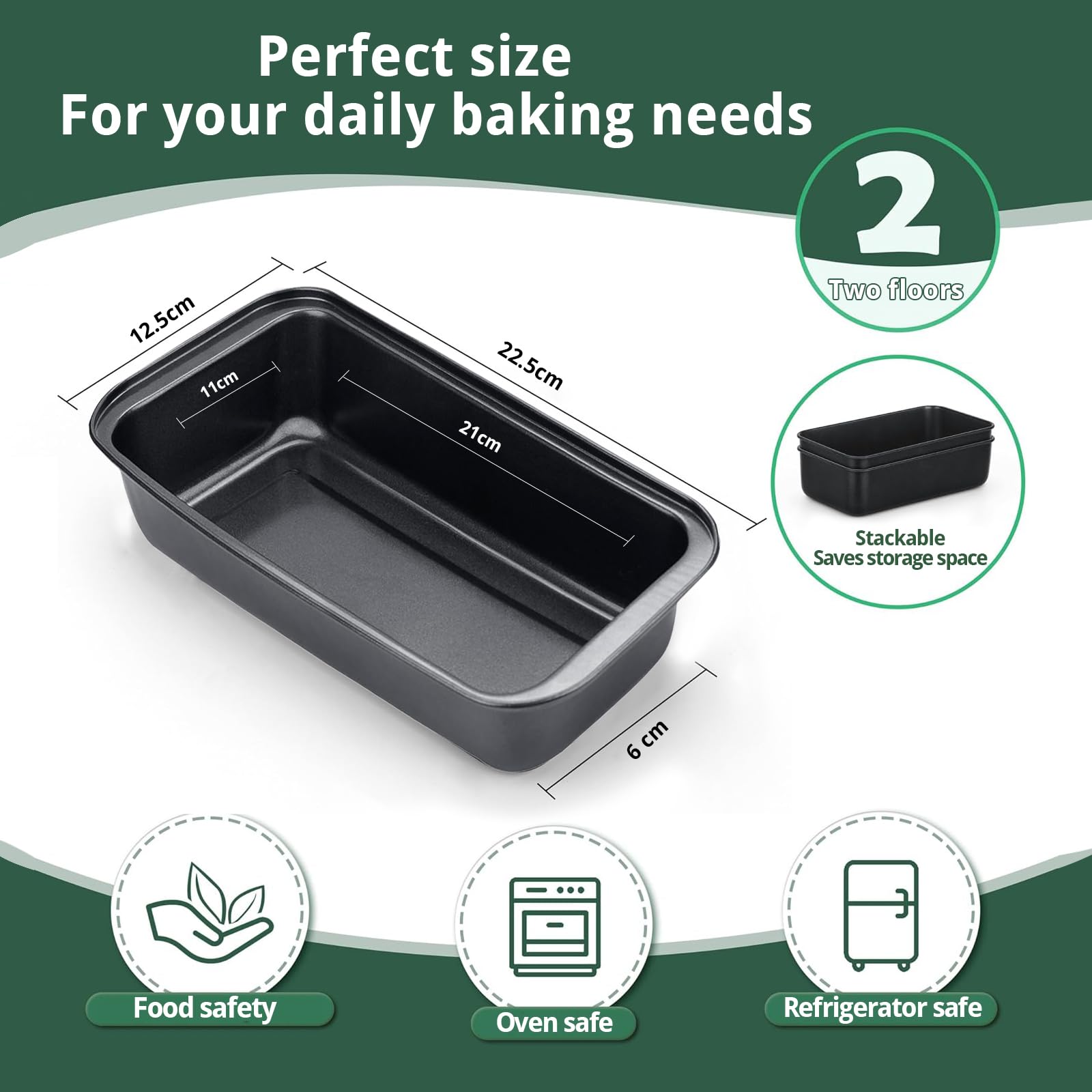 LANTRO JS Lot De 3 Moules à Pain Rectangulaires 15 Cm – Anti-adhésif Avec Poignées, Idéal Cakes, Toasts & Viandes