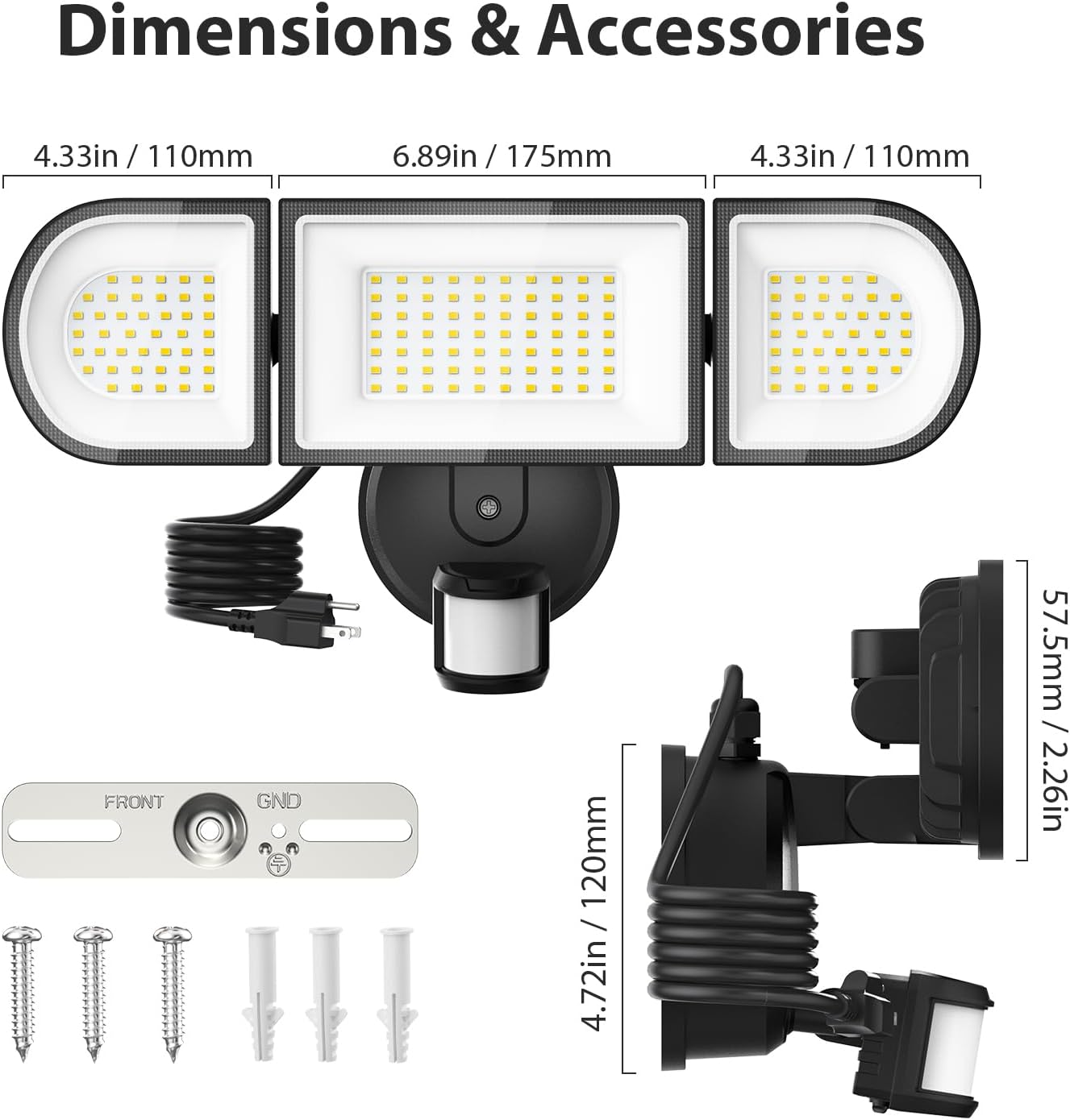150W Plug in Motion Flood Lights Outdoor, 15000LM LED Motion Sensor Outdoor Lights Dusk to Dawn, Security Floodlights Waterproof IP65, Exterior Lighting for Outside, House, Garage