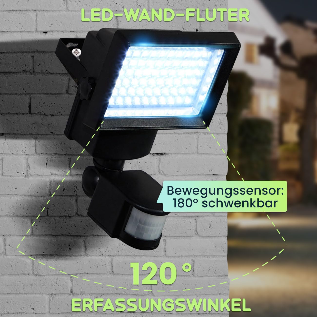 2er-Set Leistungsstarker LED Solar-Strahler mit Bewegungsmelder - Mehr Sicherheit für Ihr Zuhause - Helle 600 Lumen Aussenleuchte für Garten & Hof